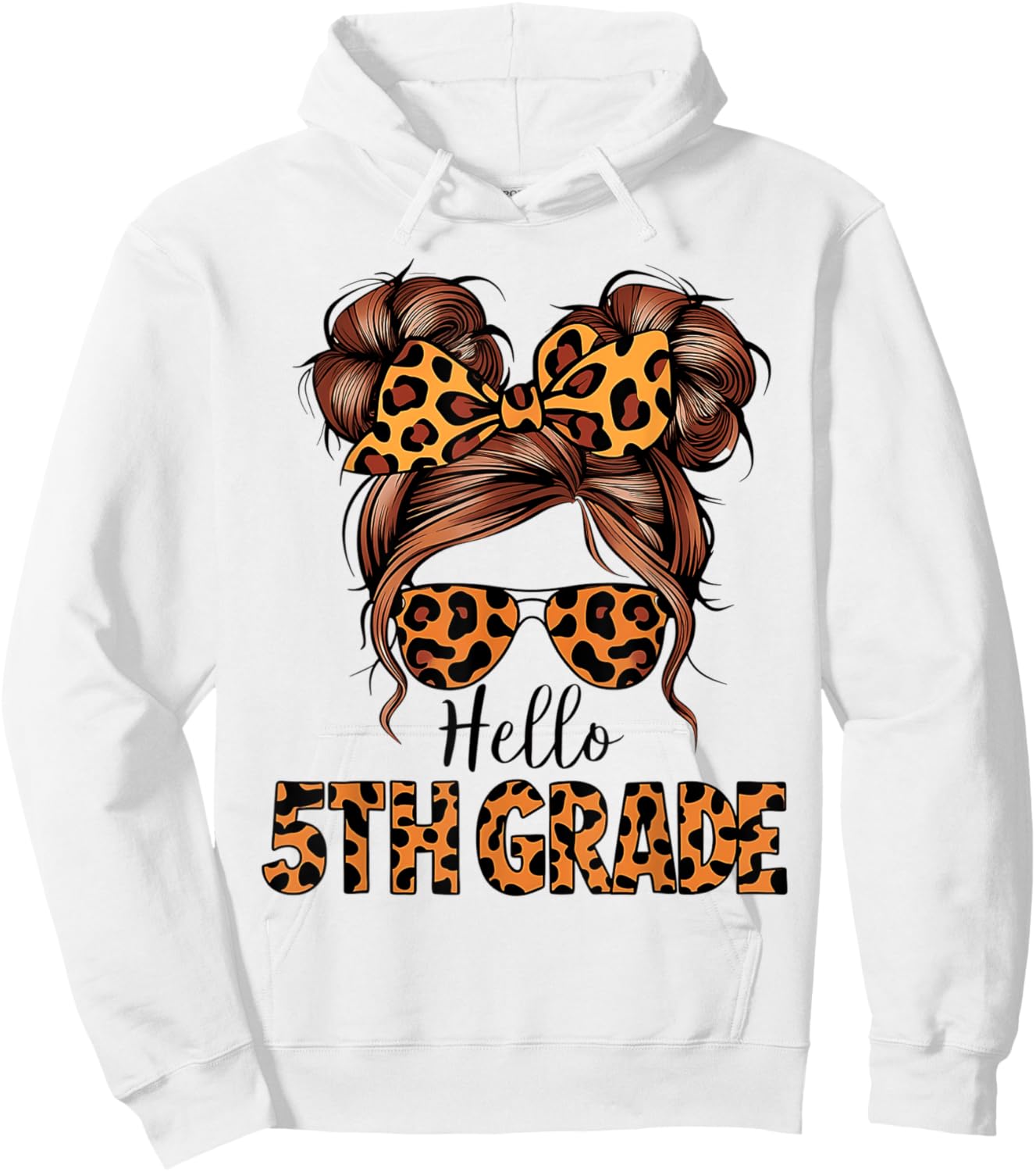 Hello 5th Grade Messy Hair Bun Girl Back To School First Day Hoodie - Hoodie | White