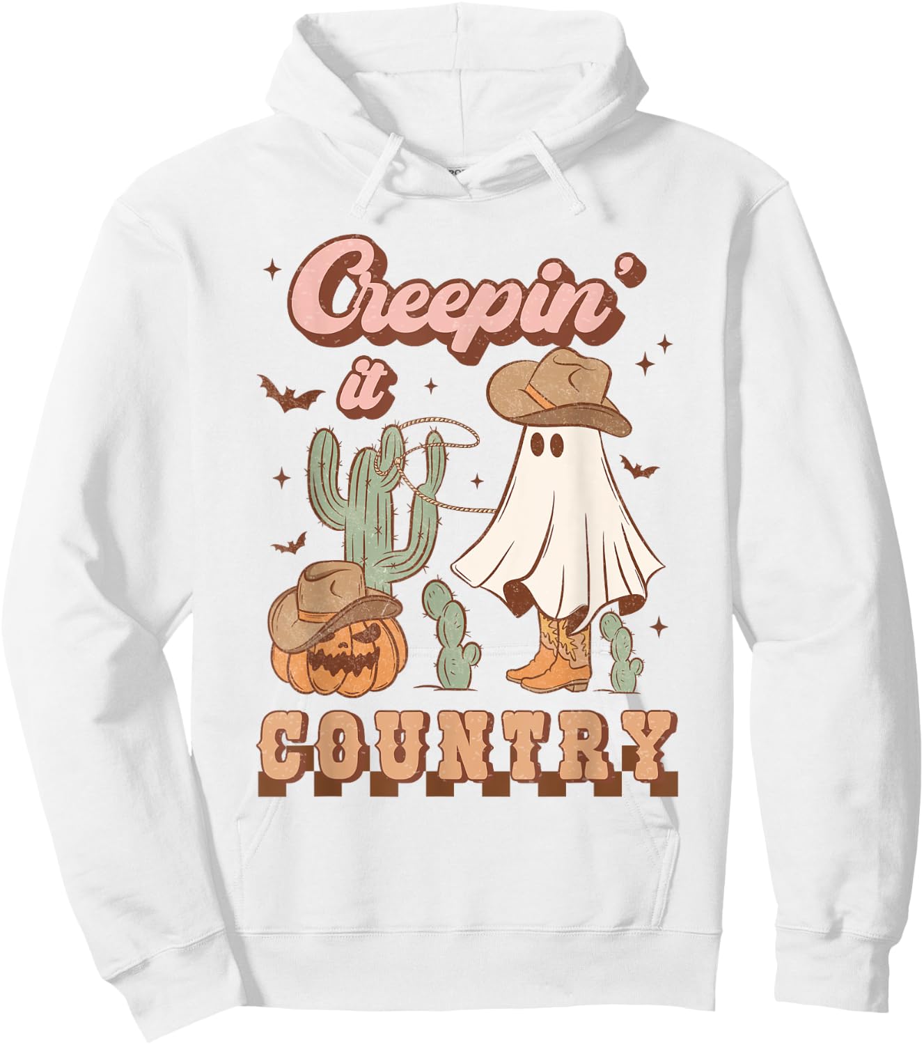 Retro Halloween Cowgirl Ghost Western Creepin' It Country Hoodie - Hoodie | White