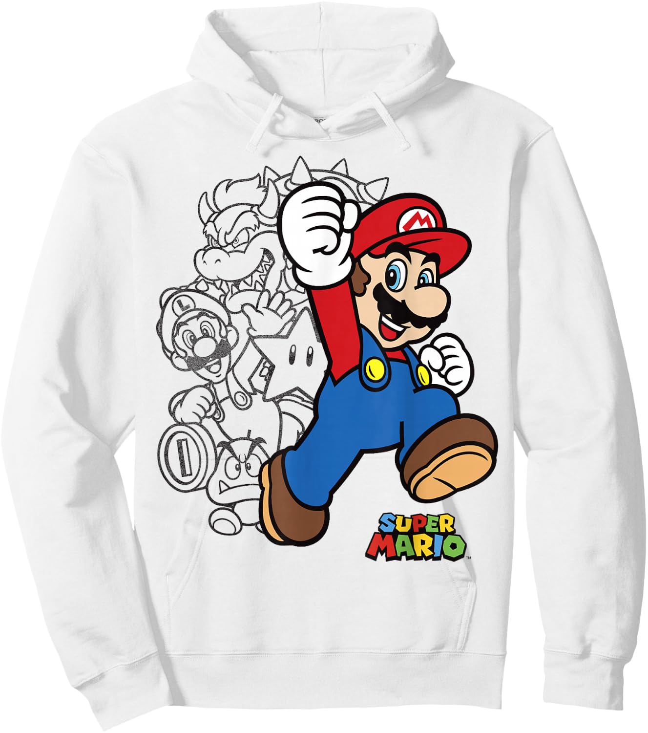 Super Mario Group Shot Bowser Outline Hoodie - Hoodie | White