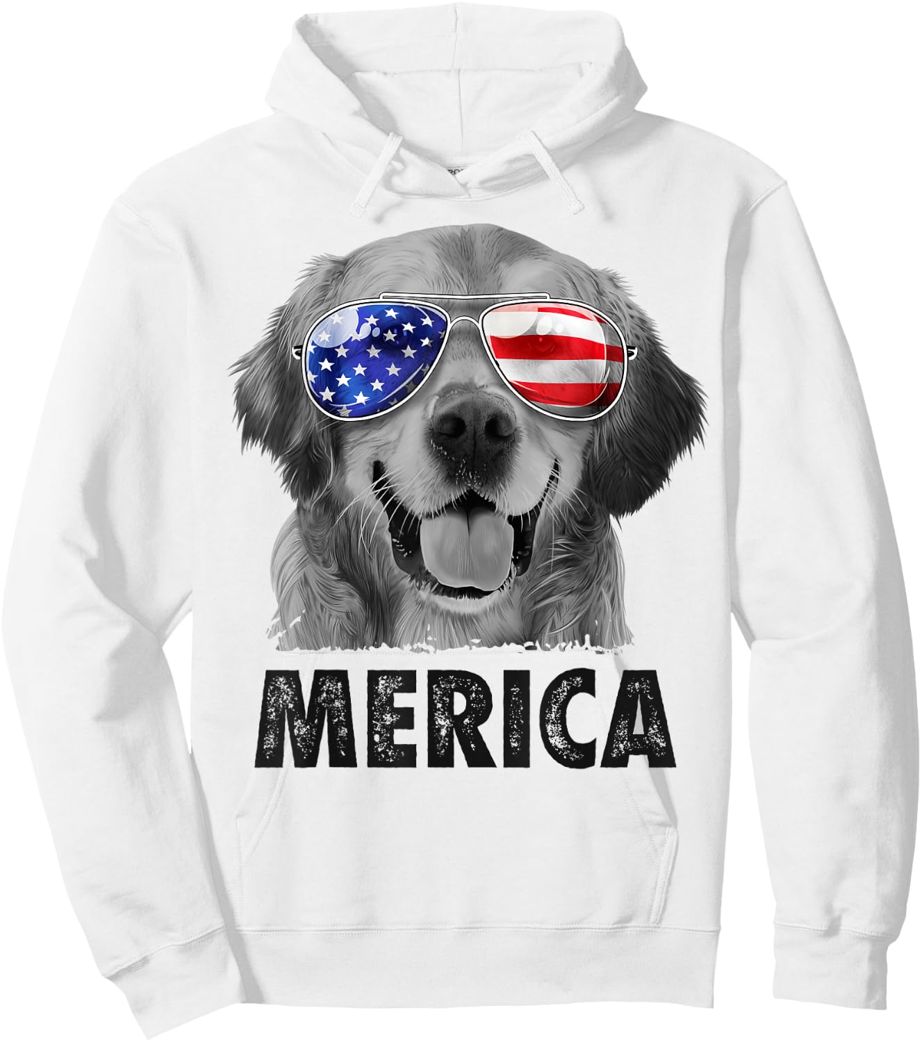Golden Retriever 4th of July Merica American Flag Sunglasses Hoodie - Hoodie | White