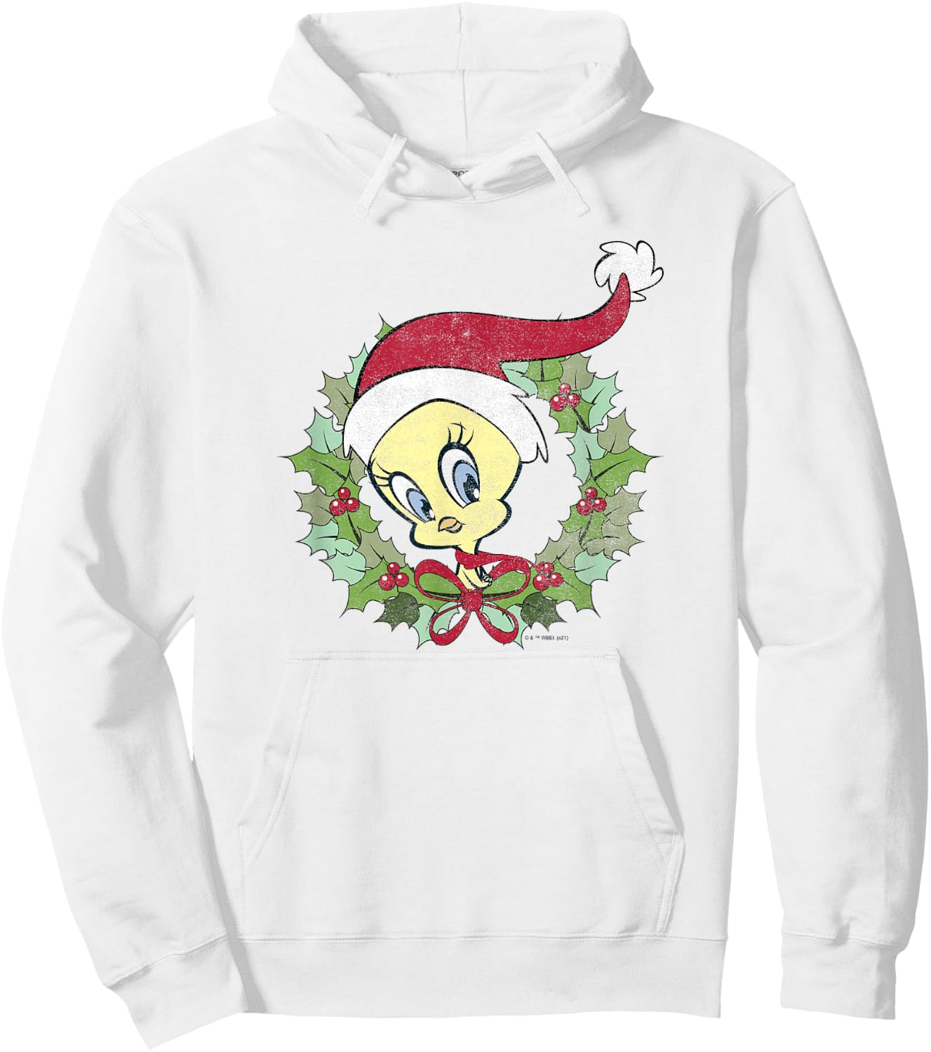 Looney Tunes Tweety Bird Christmas Wreath Santa Hat Hoodie - Hoodie | White