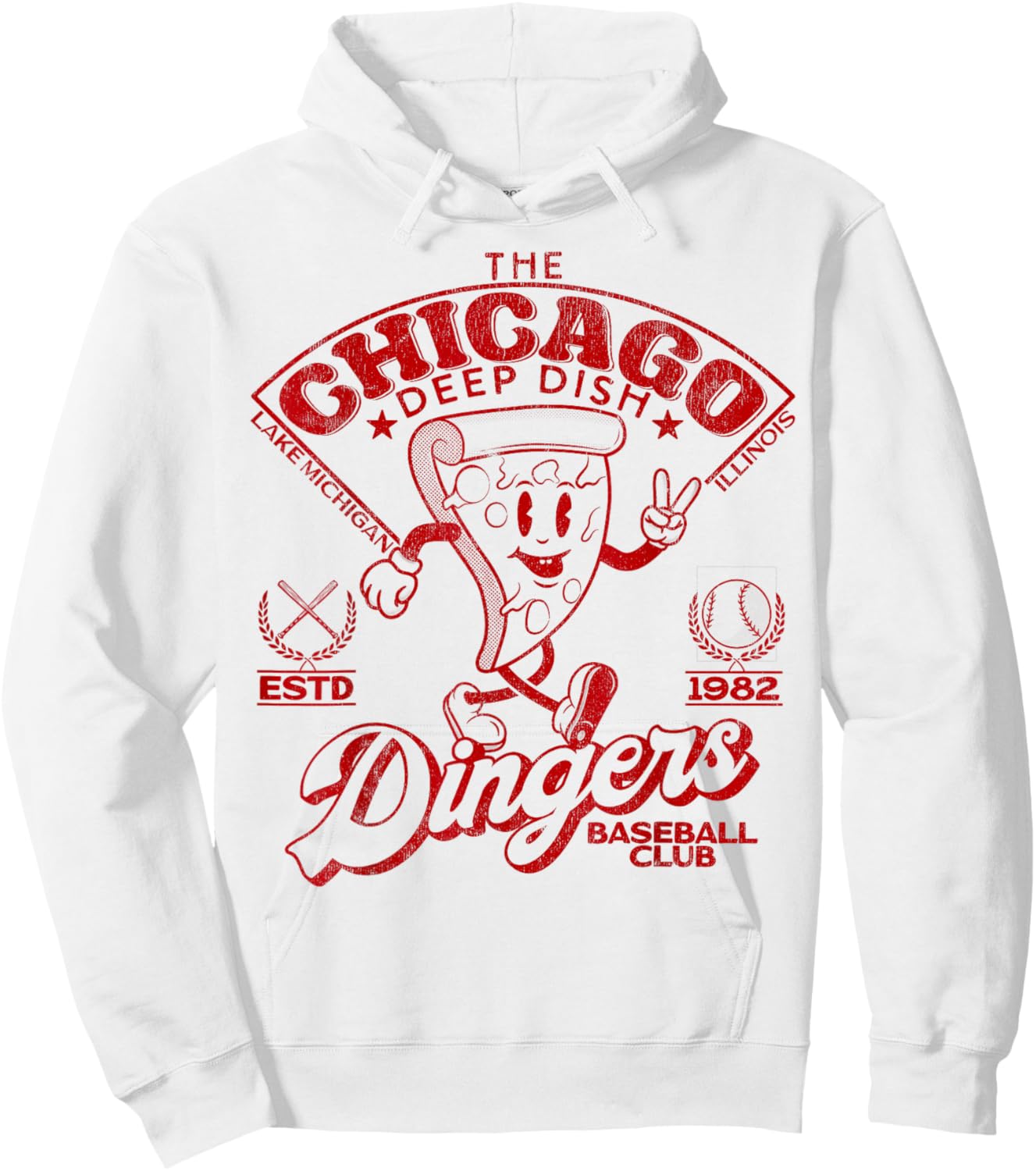 Chicago Deep Dish Dingers Minor League Retro Baseball Red Hoodie - Hoodie | White