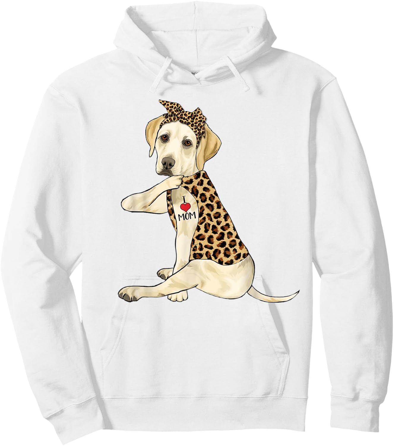 Labrador Lover I Love Mom Tattoo Leopard Mother's Day Hoodie - Hoodie | White
