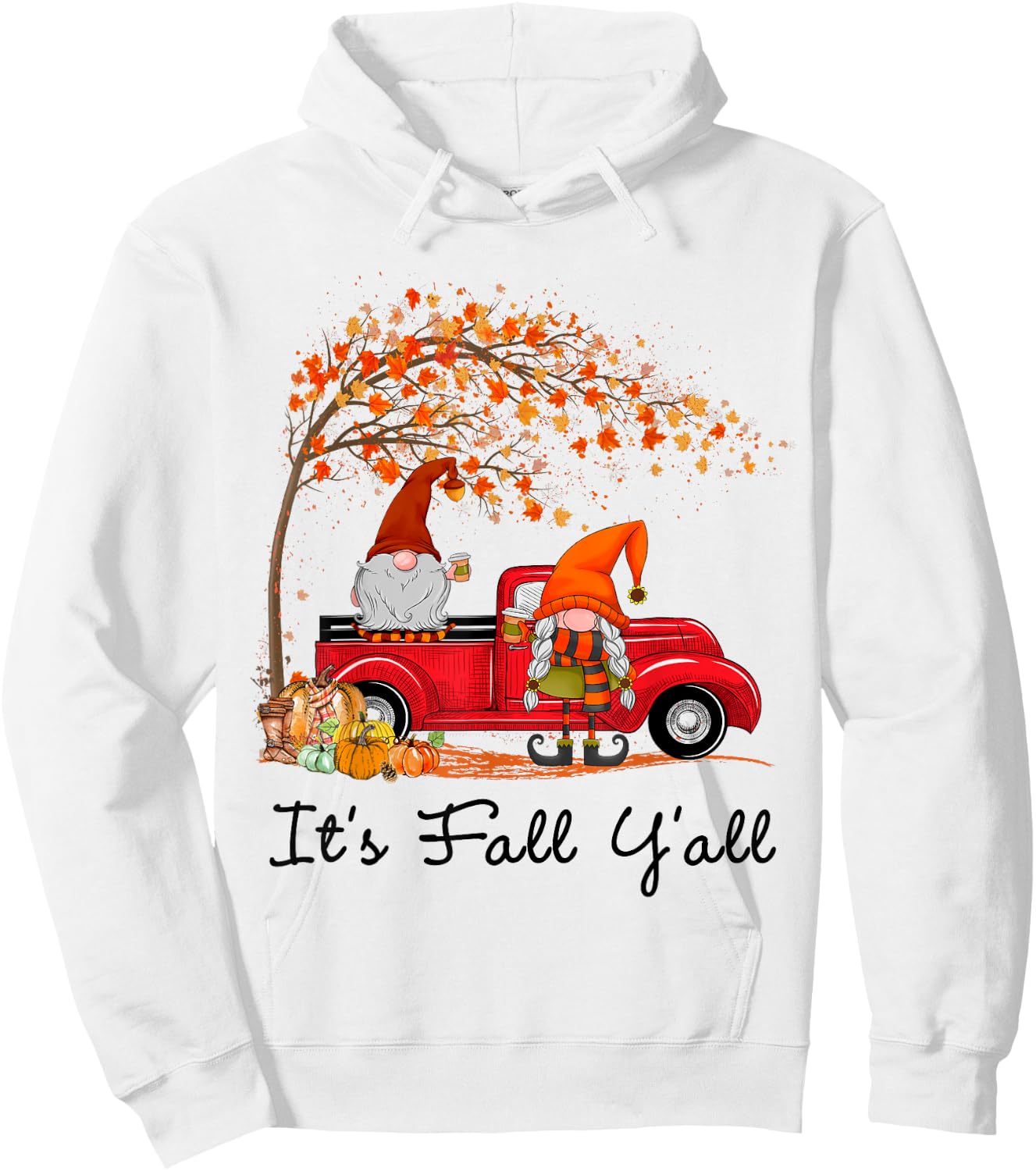 It's Fall Y'all Cute Gnomes Pumpkin Autumn Tree Fall Leaves Hoodie - Hoodie | White