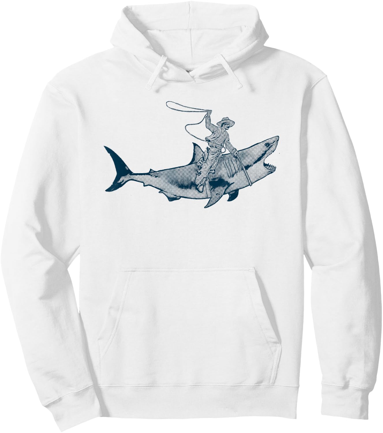 Shark Lover Rodeo Cowboy Riding Great White Vintage Funny Hoodie - Hoodie | White