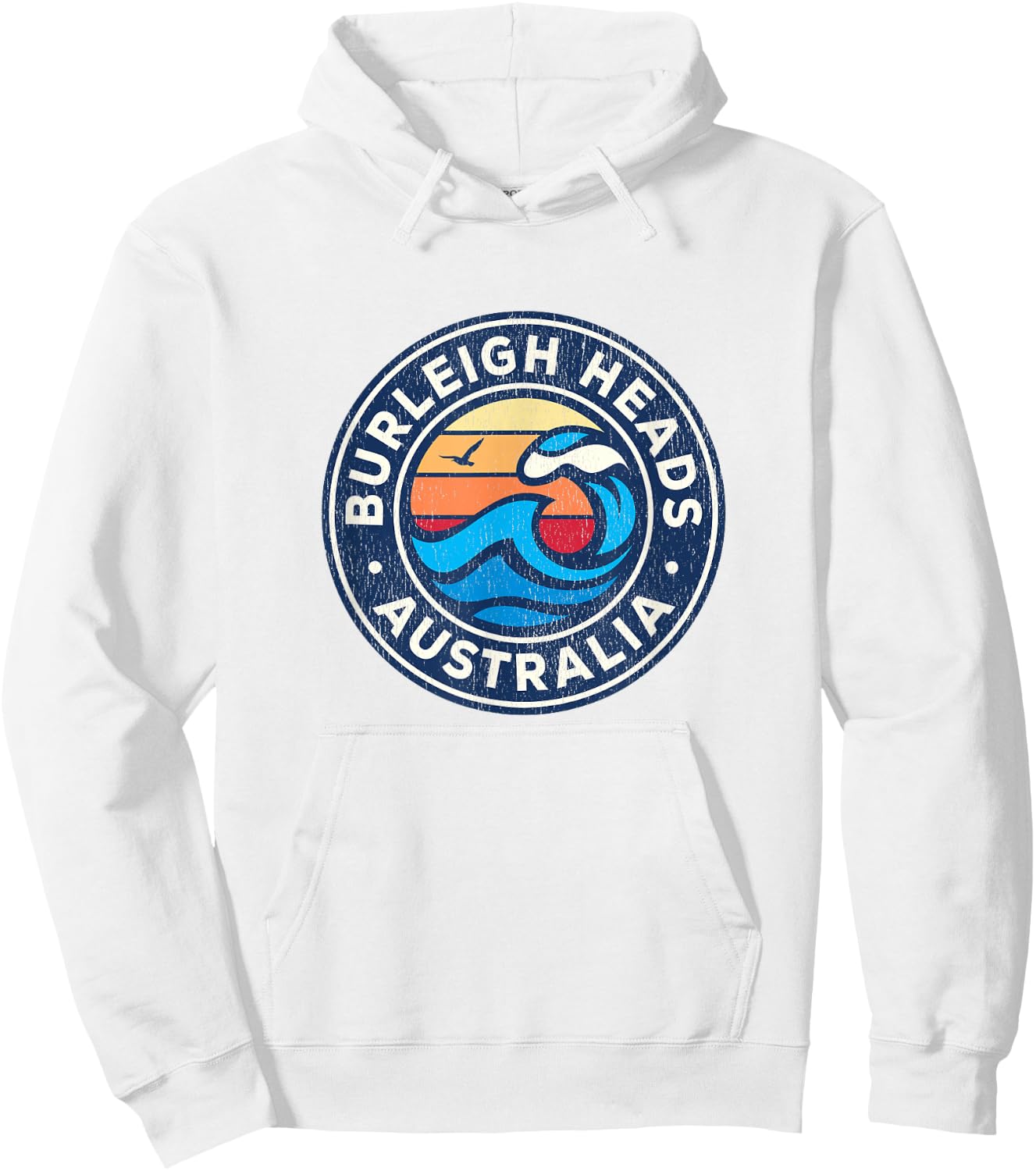 Burleigh Heads Australia Vintage Nautical Waves Design Hoodie - Hoodie | White