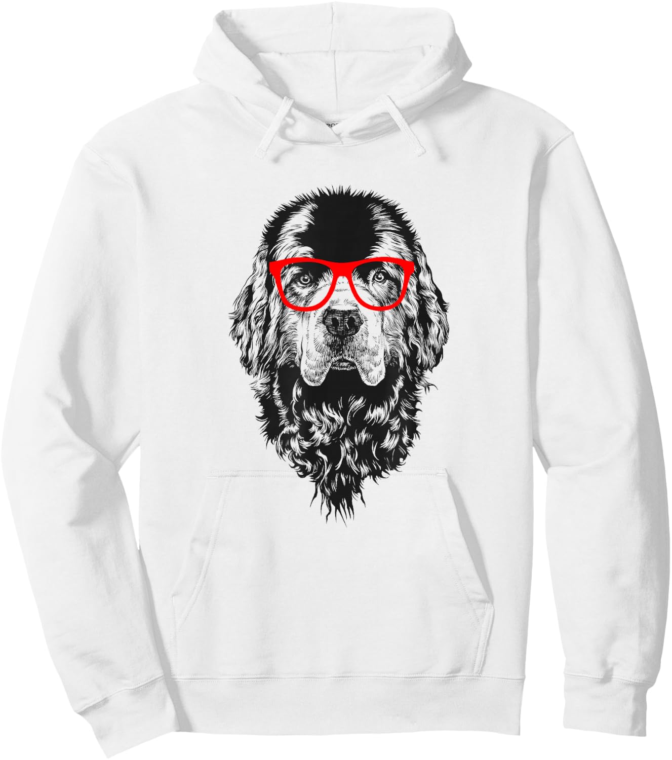 Newfie in Red Glasses Nerd Newfoundland Dog Hoodie - Hoodie | White