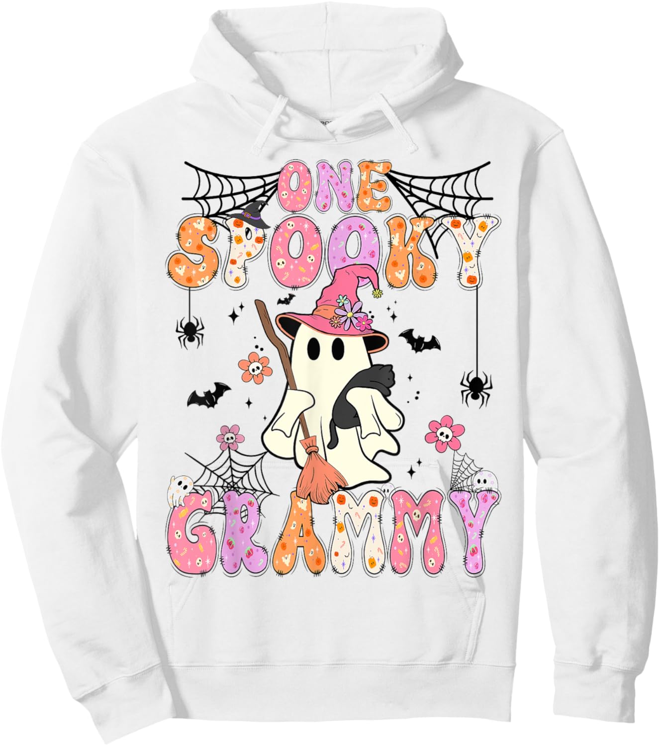 Groovy One Spooky Grammy Retro Halloween Cute Ghost Hoodie - Hoodie | White