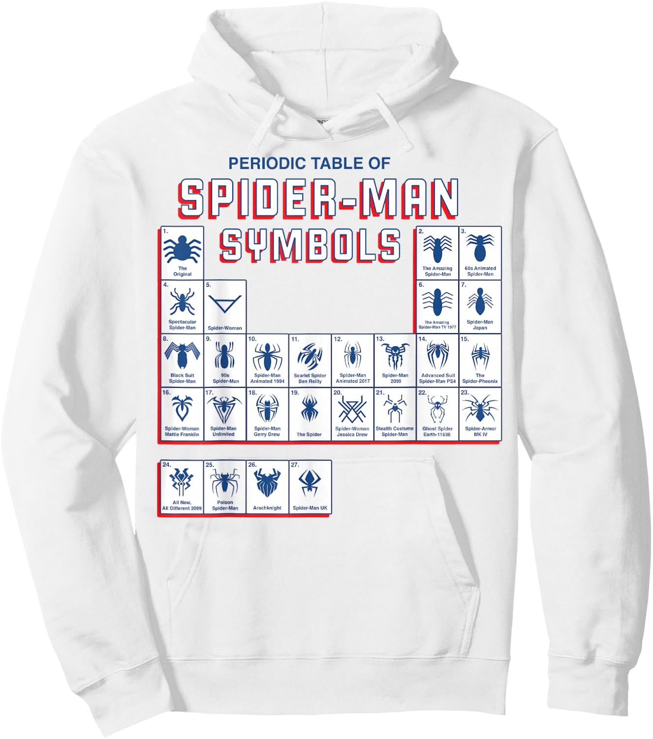 Marvel Spider-Man Periodic Table Of Spider-Man Symbols Hoodie - Hoodie | White