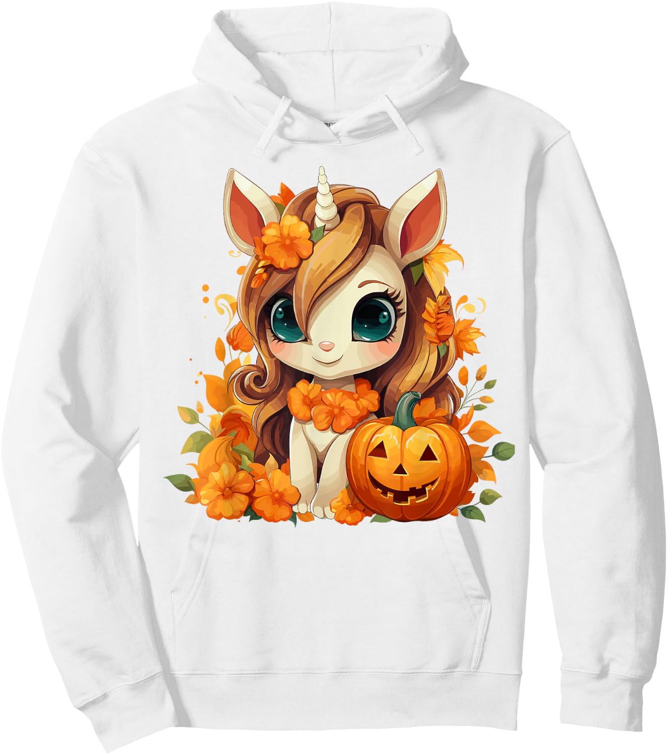 Cute Unicorn Pumpkin Girls Kids Halloween Thanksgiving Hoodie - Hoodie | White