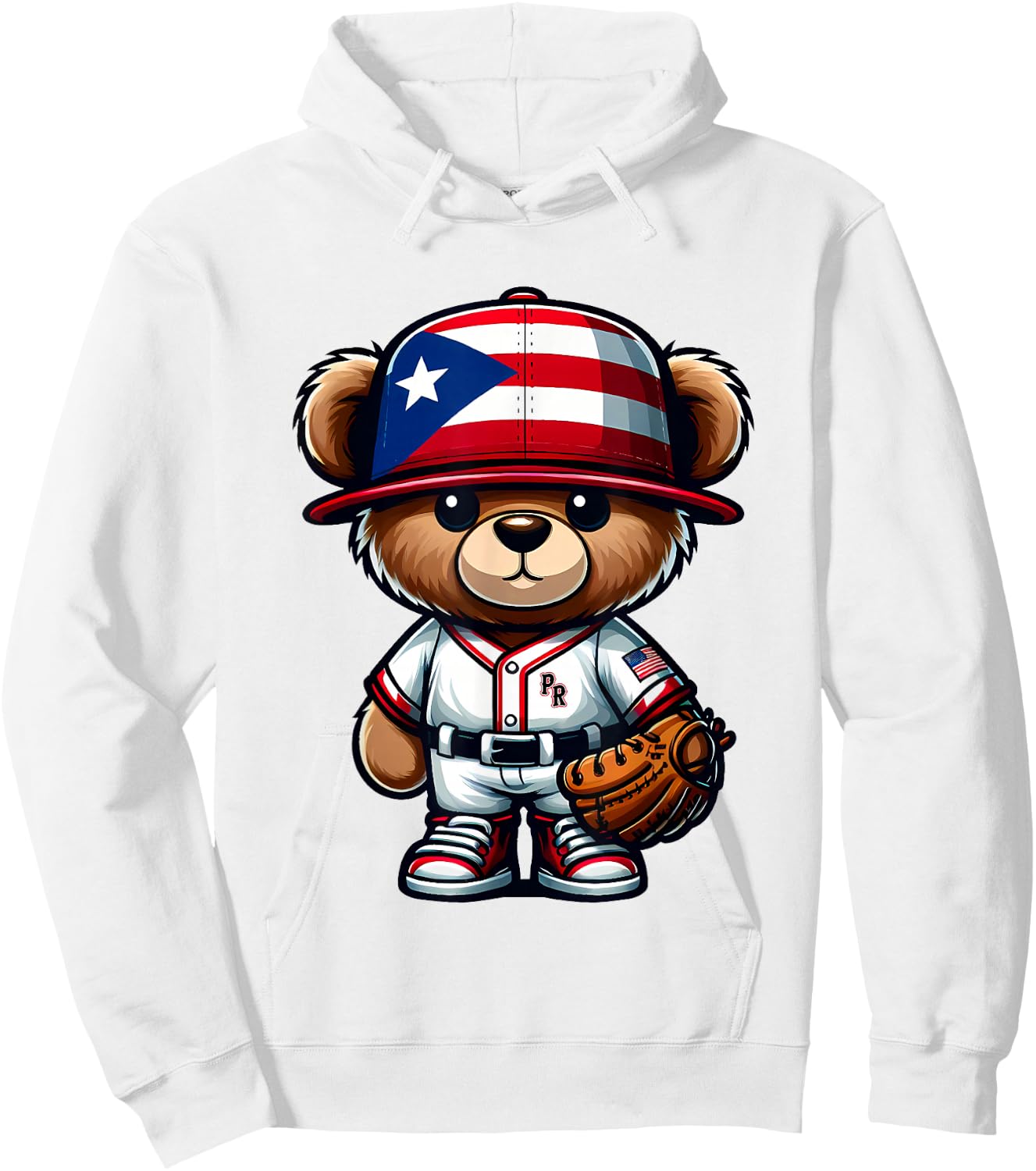 Puerto Rico Baseball Shirt Cute Teddy Bear Boricua Jersey PR Hoodie - Hoodie | White