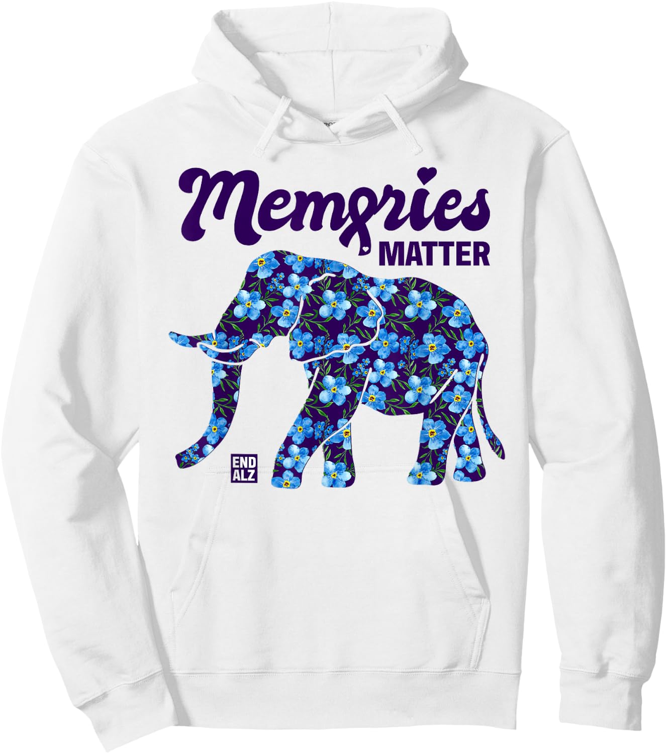 Alzheimer's Awareness Myosotis Forget me not Flower Elephant Hoodie - Hoodie | White