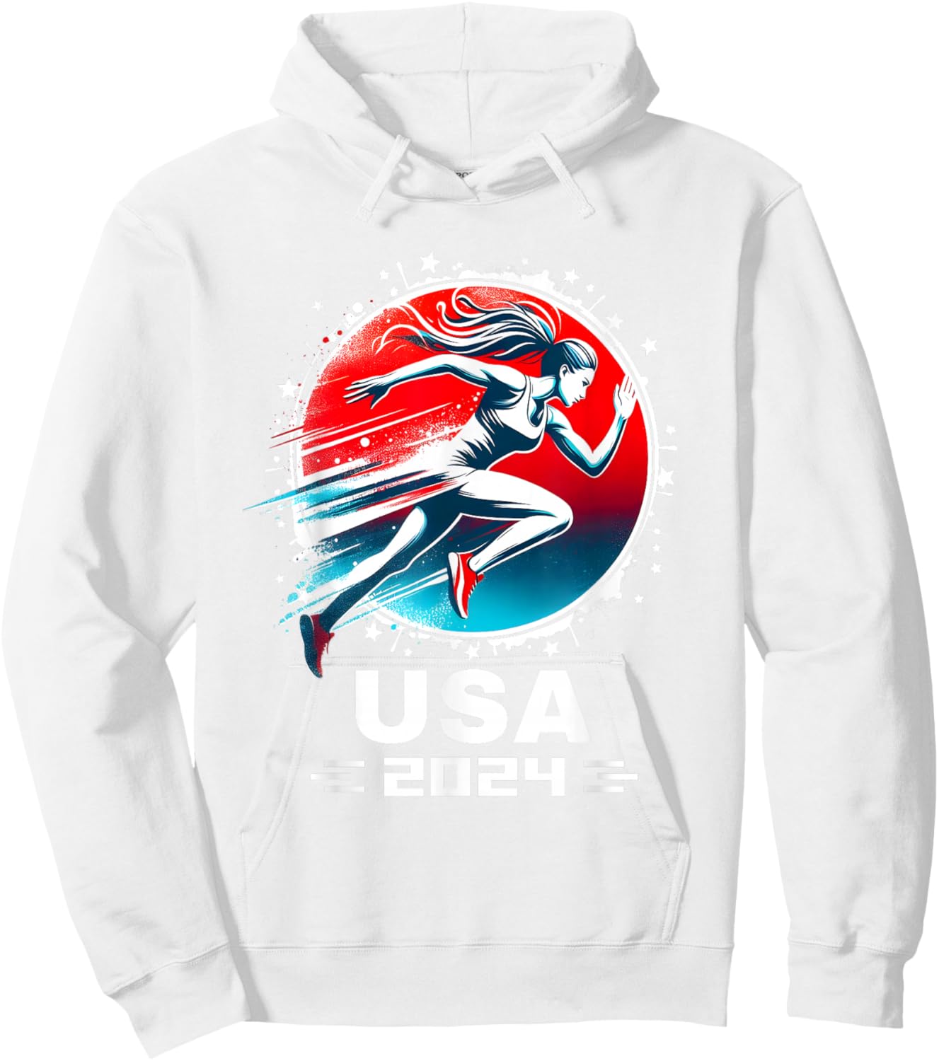 USA Team 2024 Running American Flag Women Track and Field Hoodie - Hoodie | White