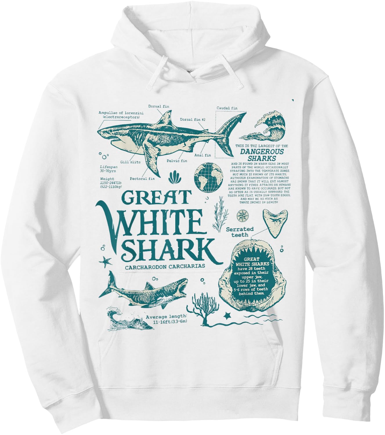 Great White Shark Anatomy , Marine Biologist Hoodie - Hoodie | White
