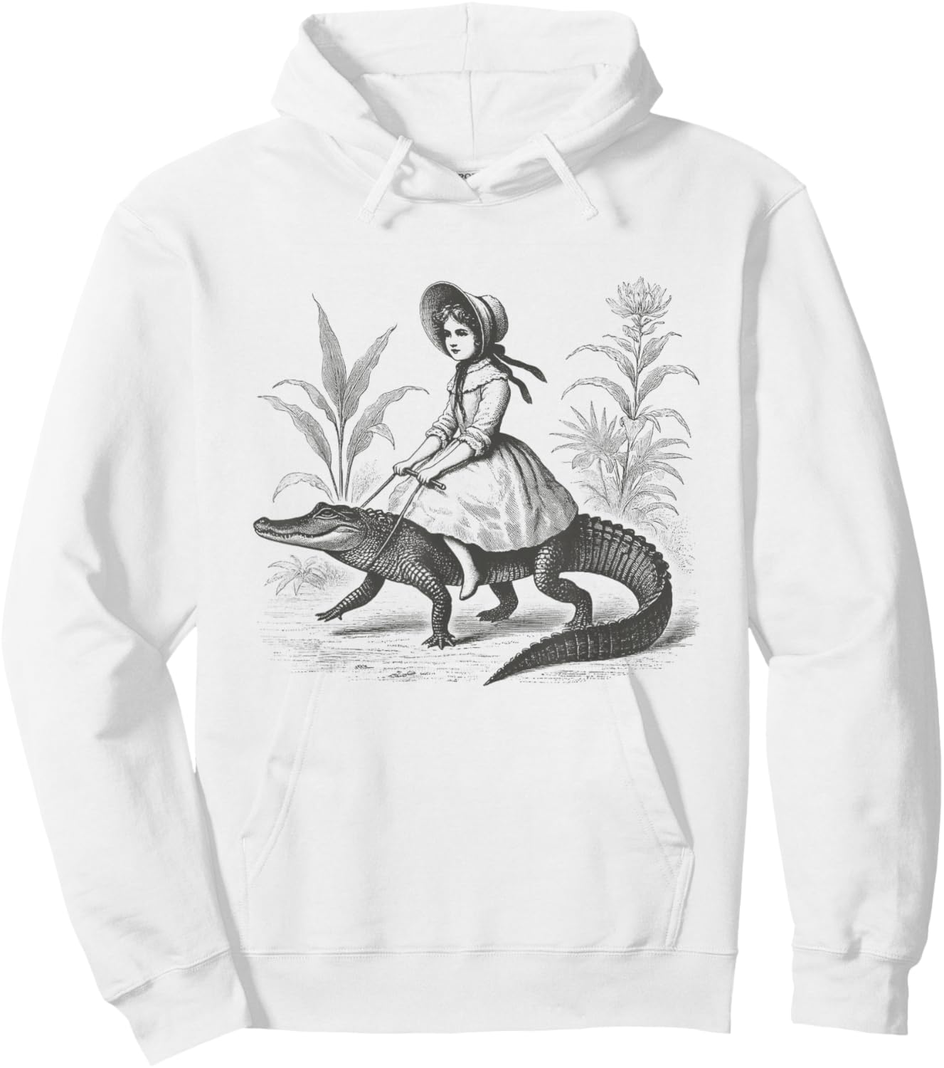 Girl Riding Alligator Vintage Weird Art Ladies Men Hoodie - Hoodie | White
