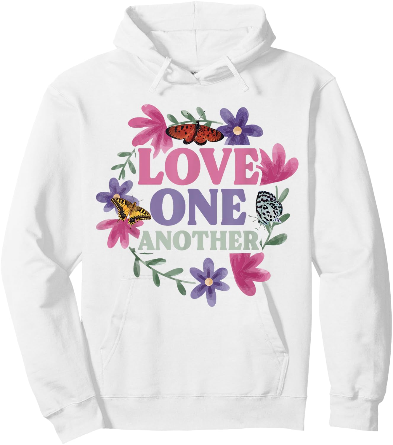 Love One Another - Butterfly Flower Religious Christian Hoodie - Hoodie | White
