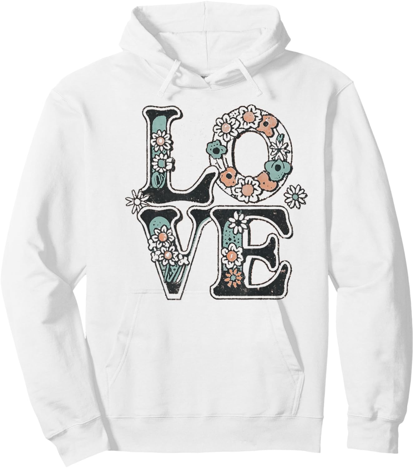 LOVE in Vintage Retro Style Graphic with Flowers Hoodie - Hoodie | White