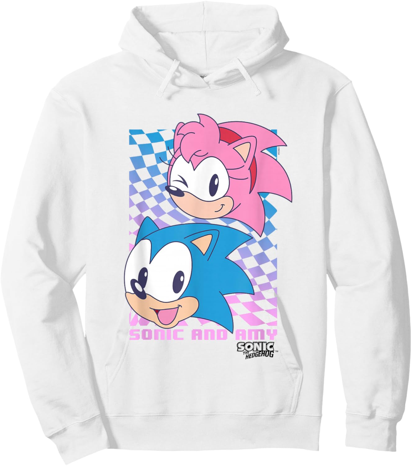 Sonic The Hedgehog Sonic & Amy Big Faces Cute Retro Poster Hoodie - Hoodie | White
