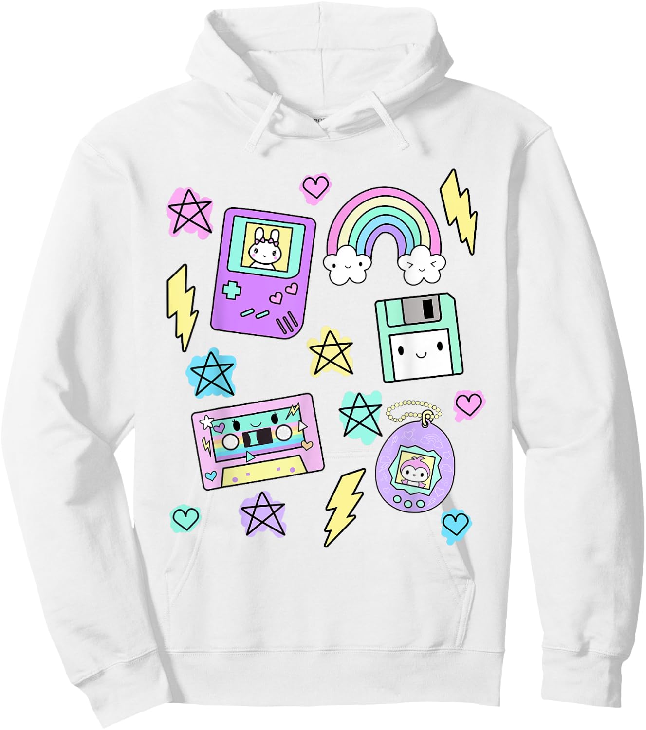 Kawaii Retro 80's 90's Gamer Cassette Clothes Hoodie - Hoodie | White