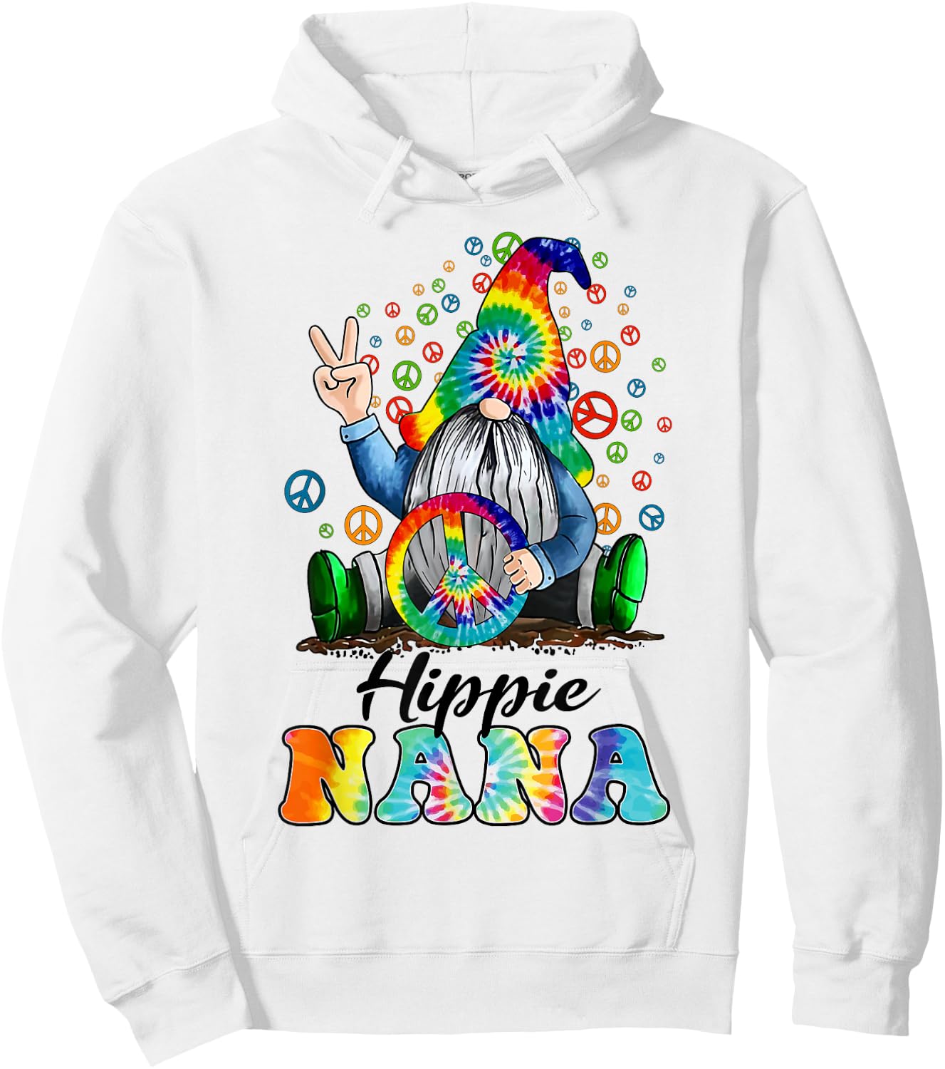 Hippie Nana Gnome Colorful Gnome Mother's Day Gift Hoodie - Hoodie | White