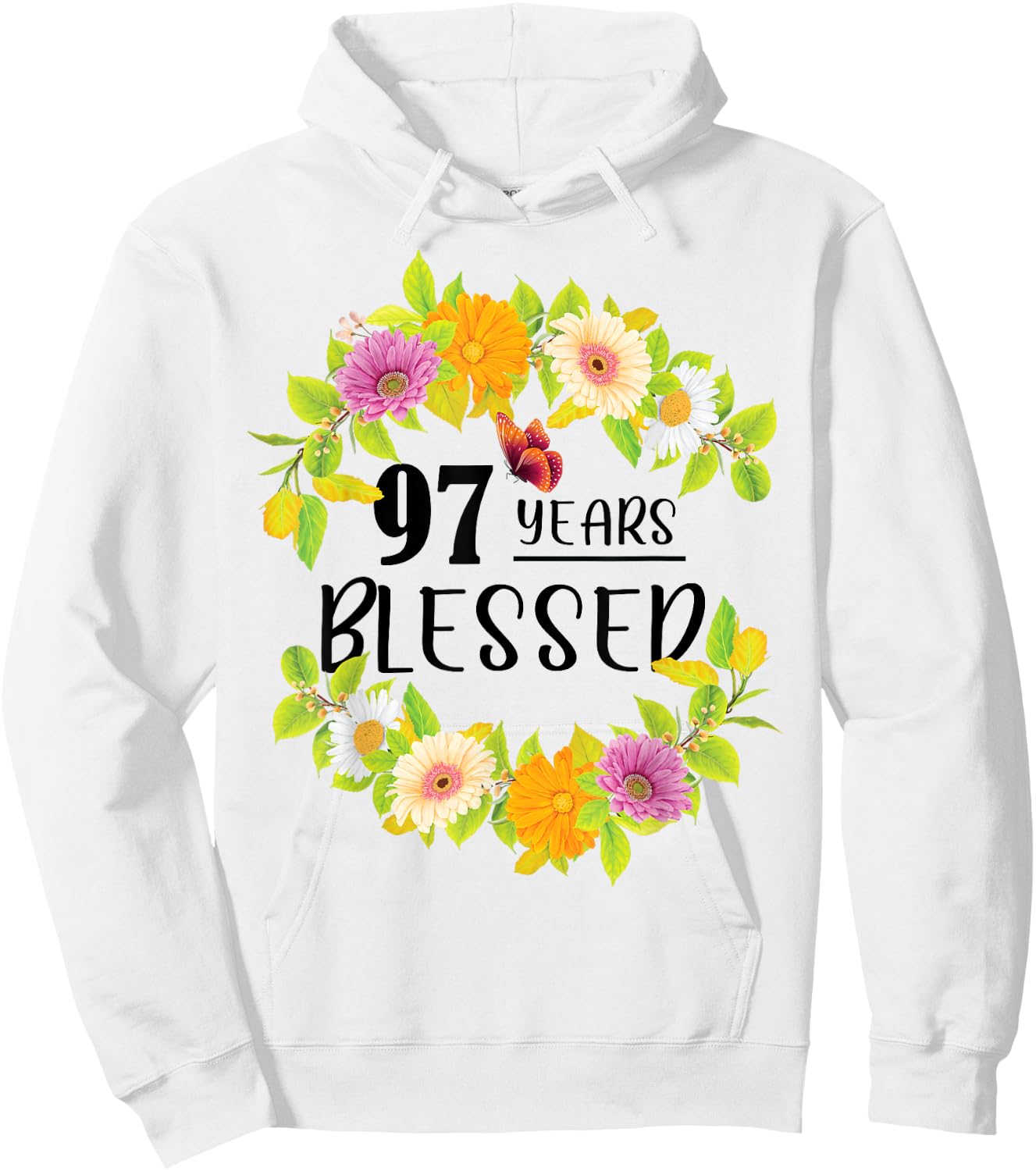 Floral Happy 97th Birthday 97 Years Blessed Hoodie - Hoodie | White