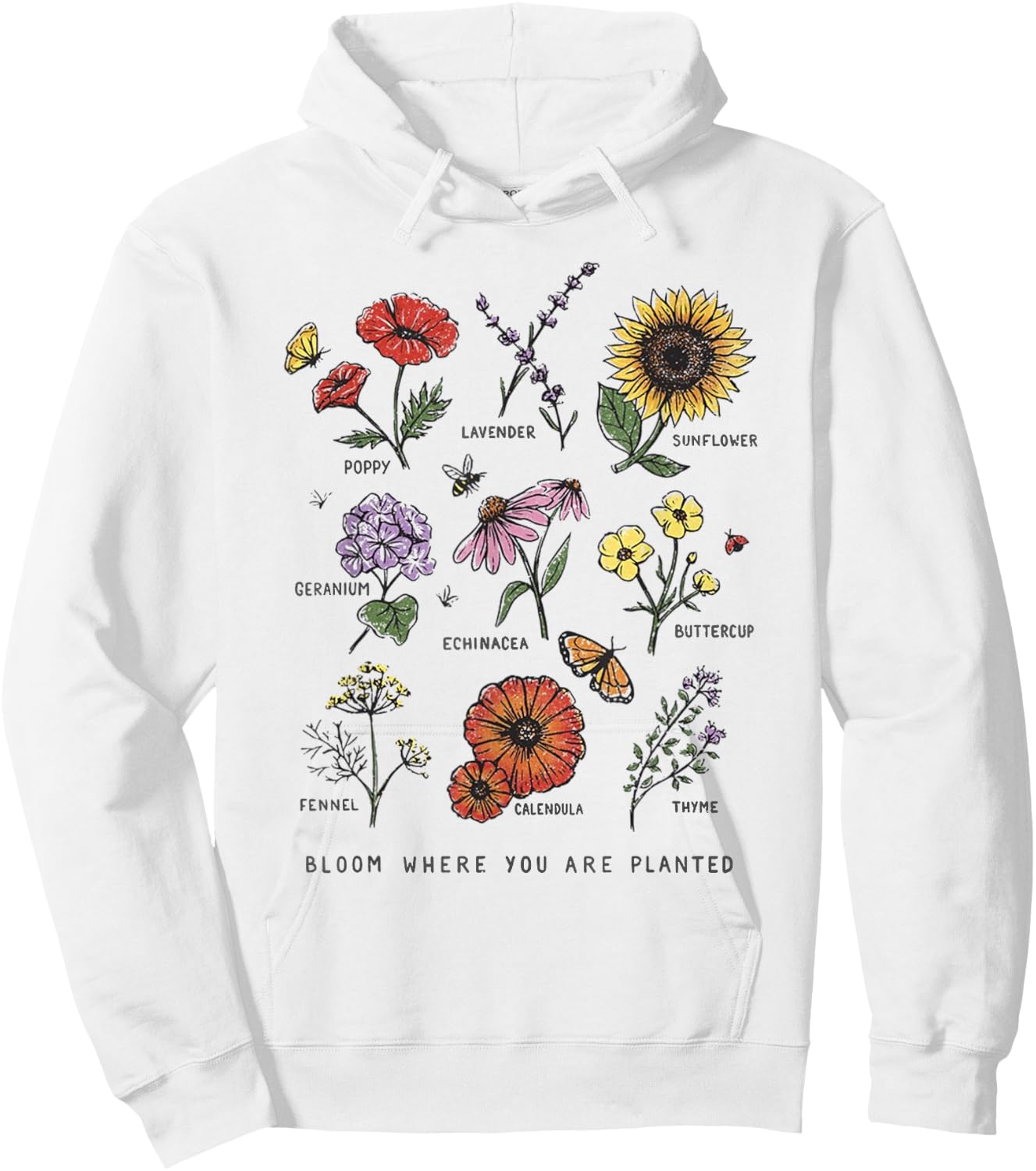 Garden Life Gift Bloom Where You Are Planted Botanican Flowers Adult Blue Small Modern Classic Floral Short Sleeve Hoodie - Hoodie | White