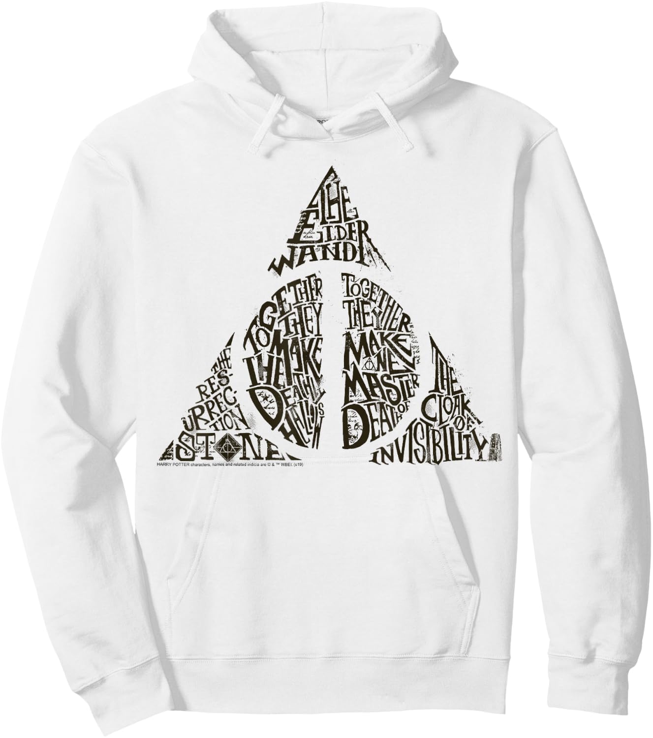 Harry Potter Deathly Hallows Sketch Text Fill Hoodie - Hoodie | White