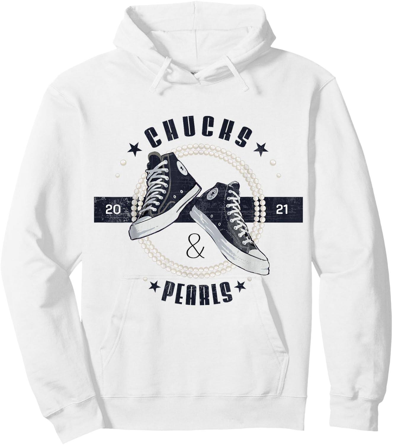 Chucks and Pearls 2021 Circle Retro Vintage Gift Hoodie - Hoodie | White