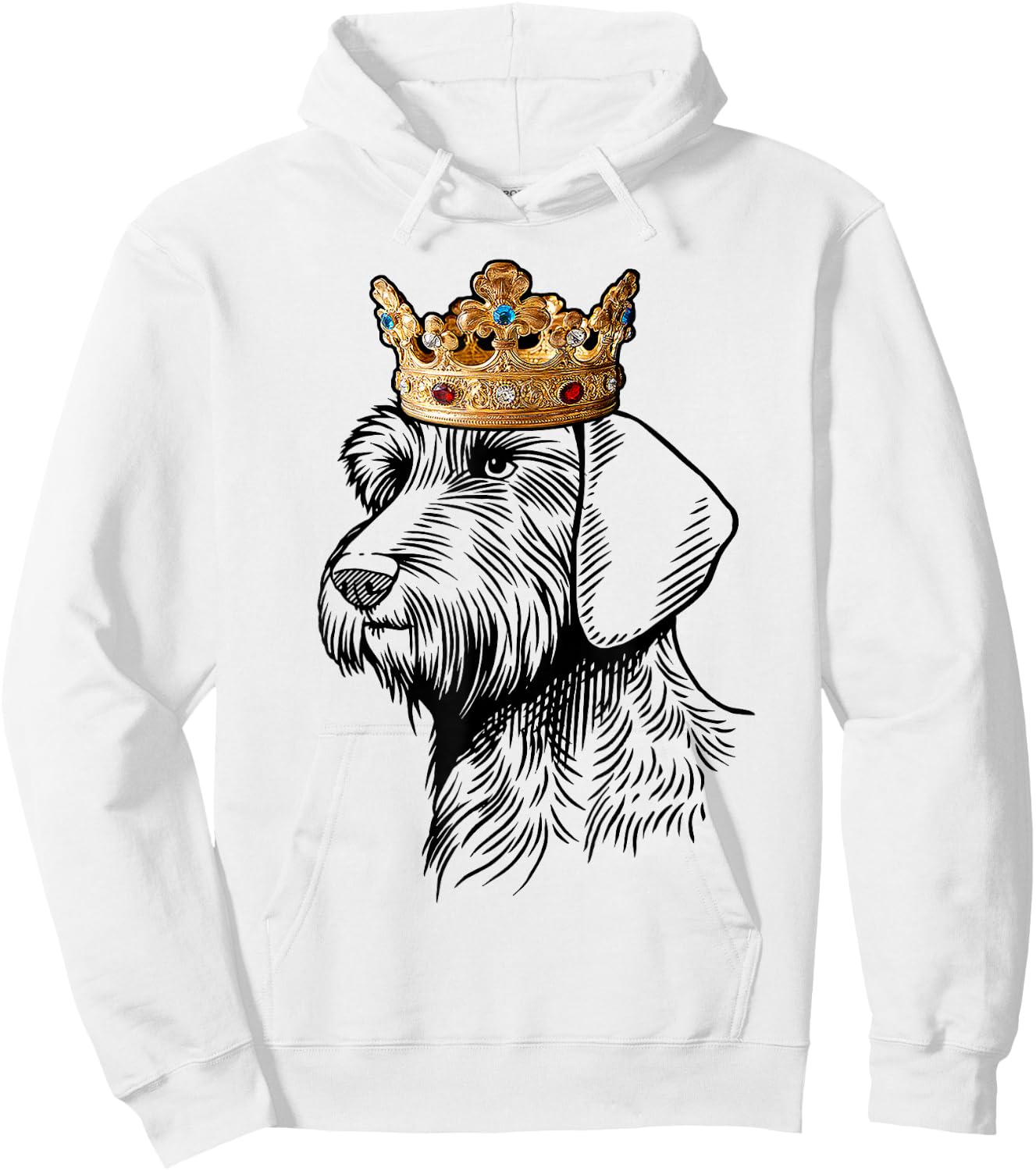 Wirehaired Dachshund Dog Wearing Crown Men Women Kids Hoodie - Hoodie | White