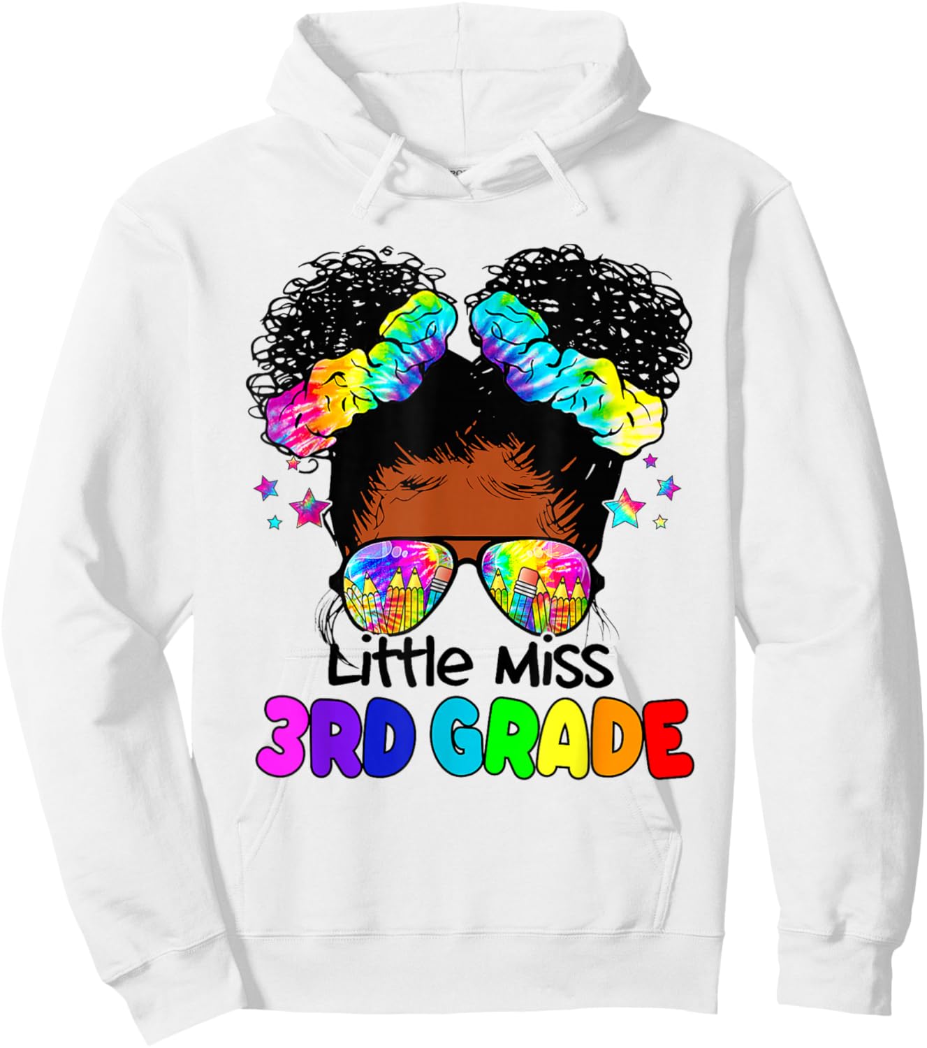 Little Miss 3rd Grade Black Messy Bun Girls Back To School Hoodie - Hoodie | White