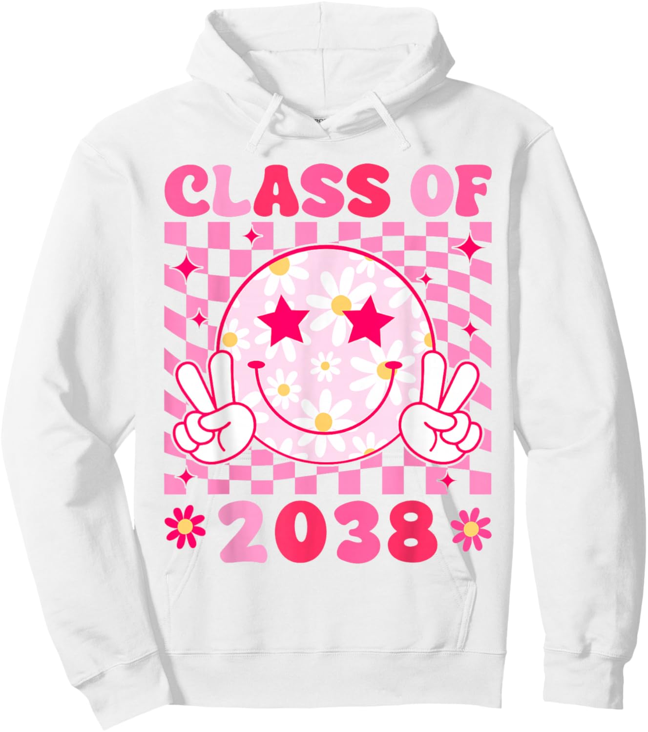 Groovy Class of 2038 Grow With Me Smile Face Back To School Hoodie - Hoodie | White