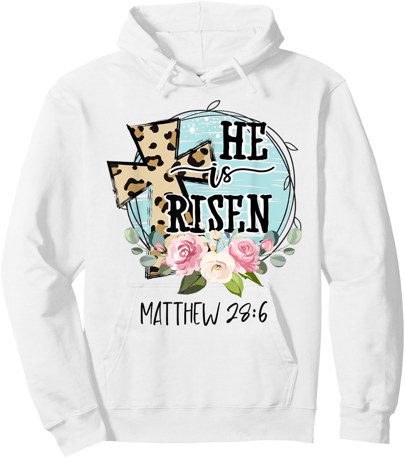 He is Risen Jesus Christian Happy Easter Floral Wreath Women Hoodie - Hoodie | White