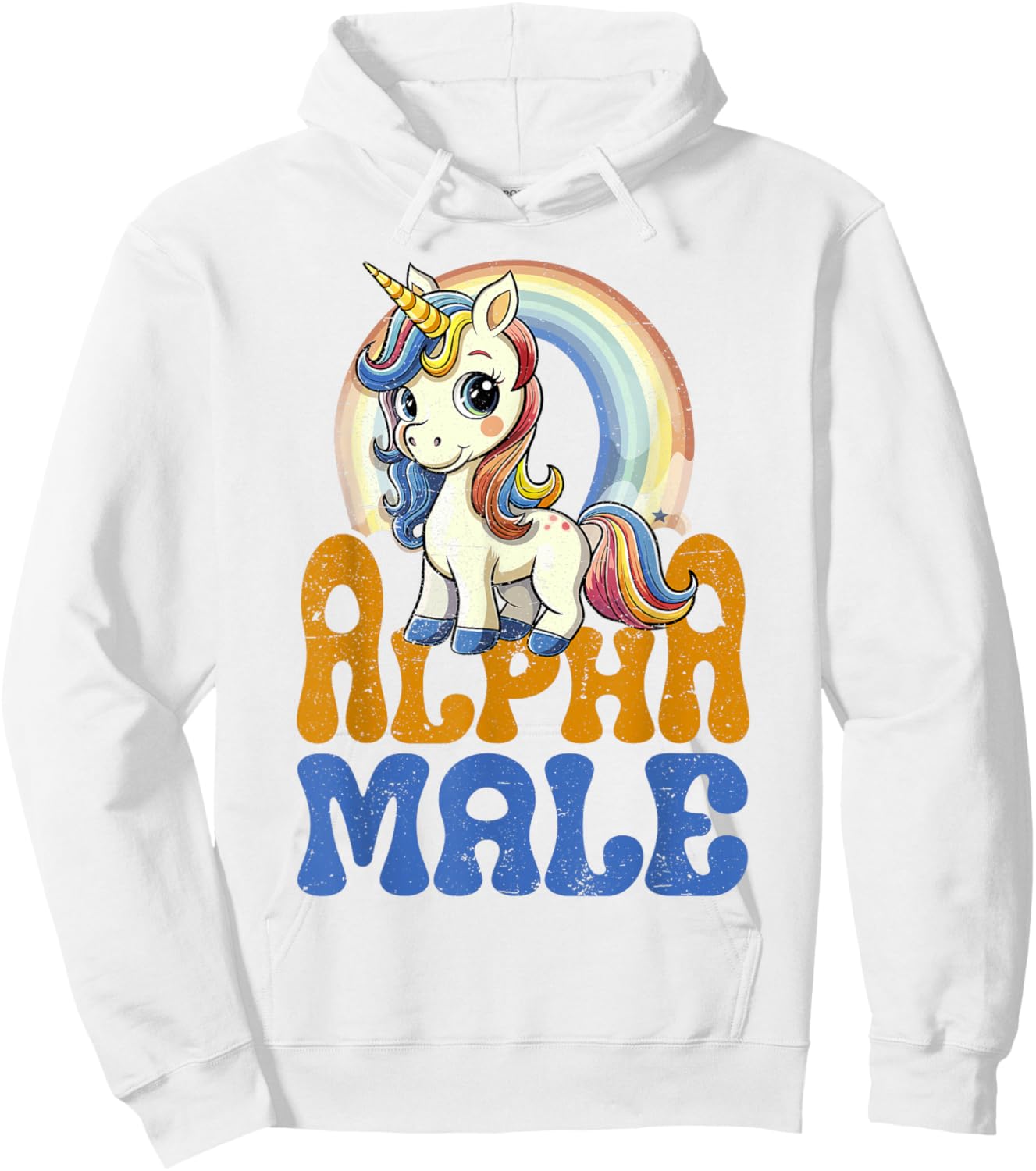 Alpha Male Unicorn Funny Sarcastic Ironic Weird Y2K Humor Hoodie - Hoodie | White