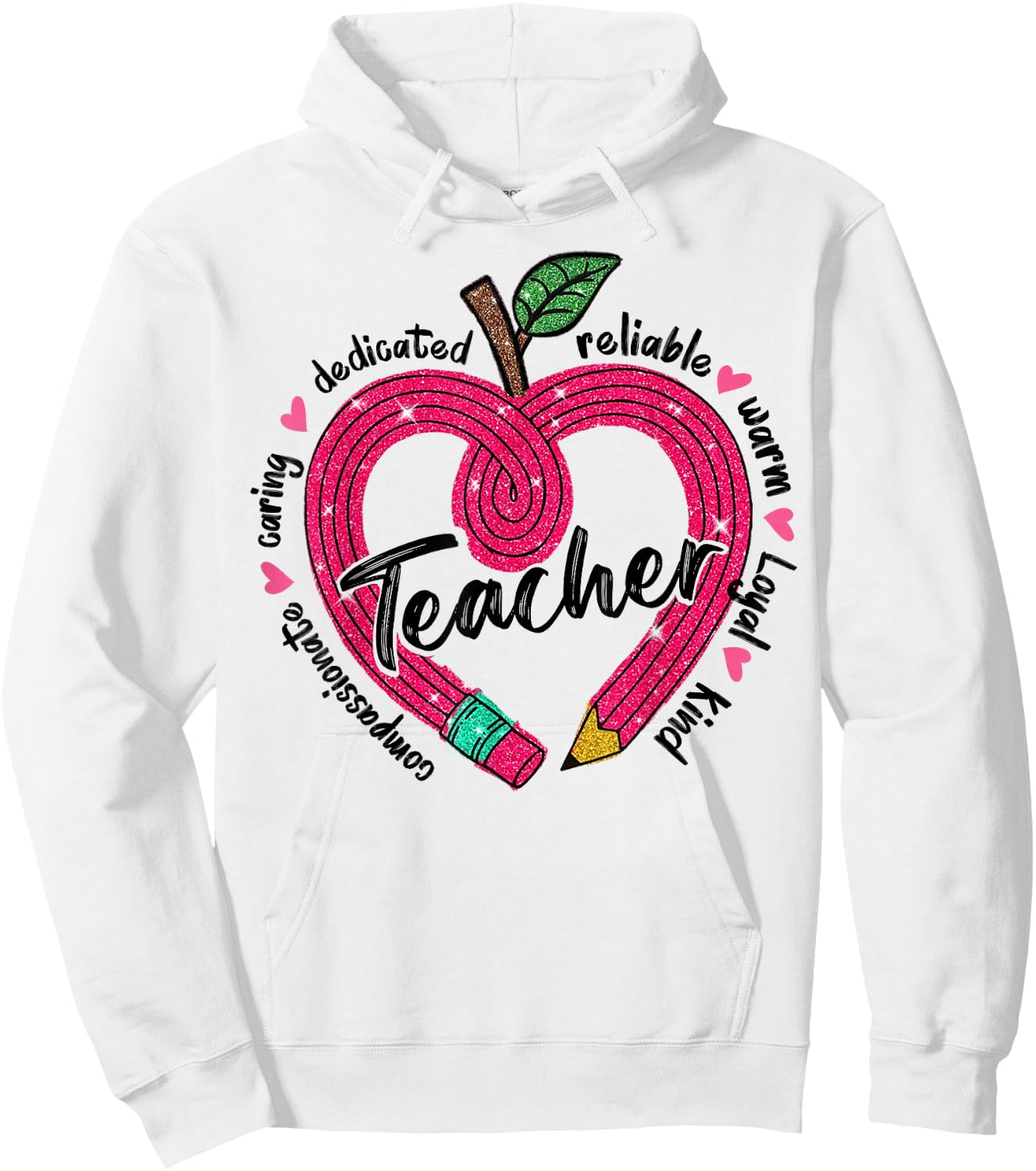 Teacher Heart Pencil Valentine Day Hoodie - Hoodie | White