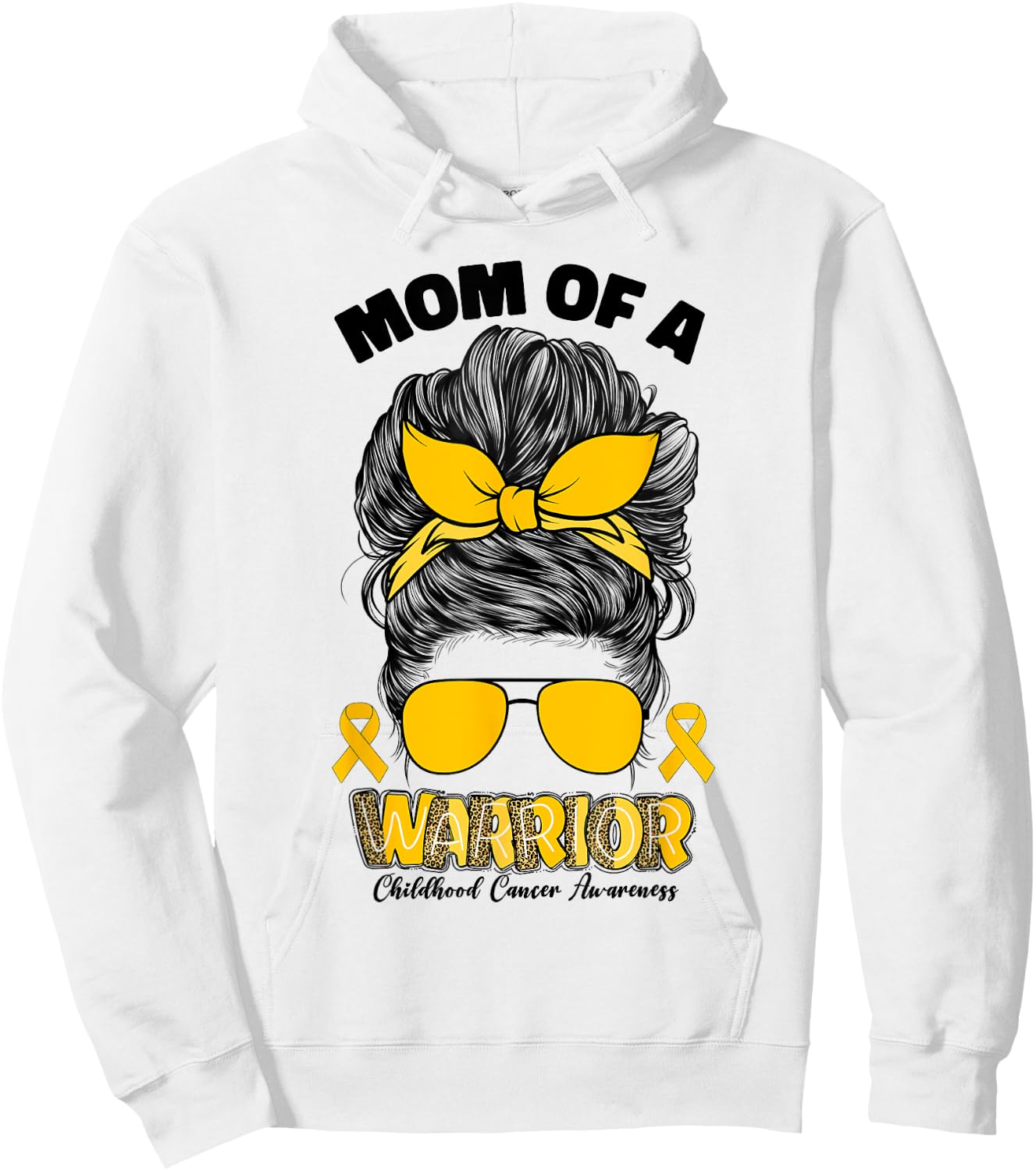 Childhood Cancer Awareness Mom Of A Warrior Messy Bun Mama Hoodie - Hoodie | White