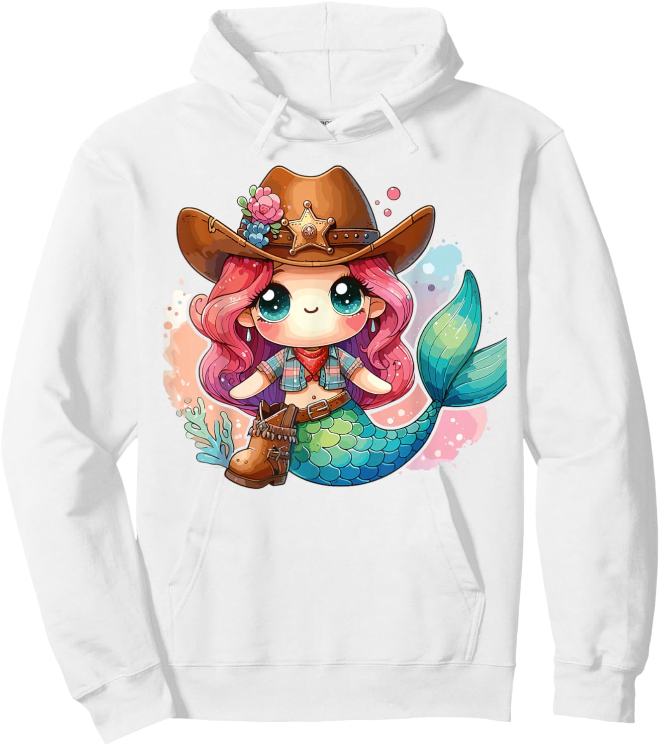 Western Rodeo Cowboy Hat Mermaid Texas Animals Hoodie - Hoodie | White