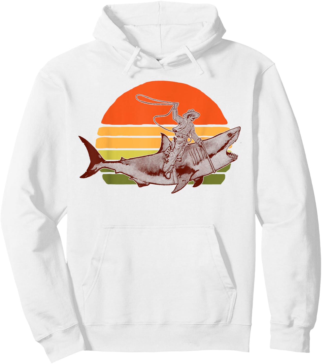 Shark Lover Rodeo Cowboy Riding Great White Vintage Funny Hoodie - Hoodie | White