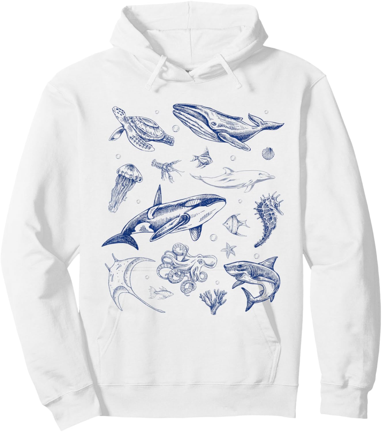 Sea Ocean Life Marine Shark Whale Turtle Octopus Wave Diver Hoodie - Hoodie | White