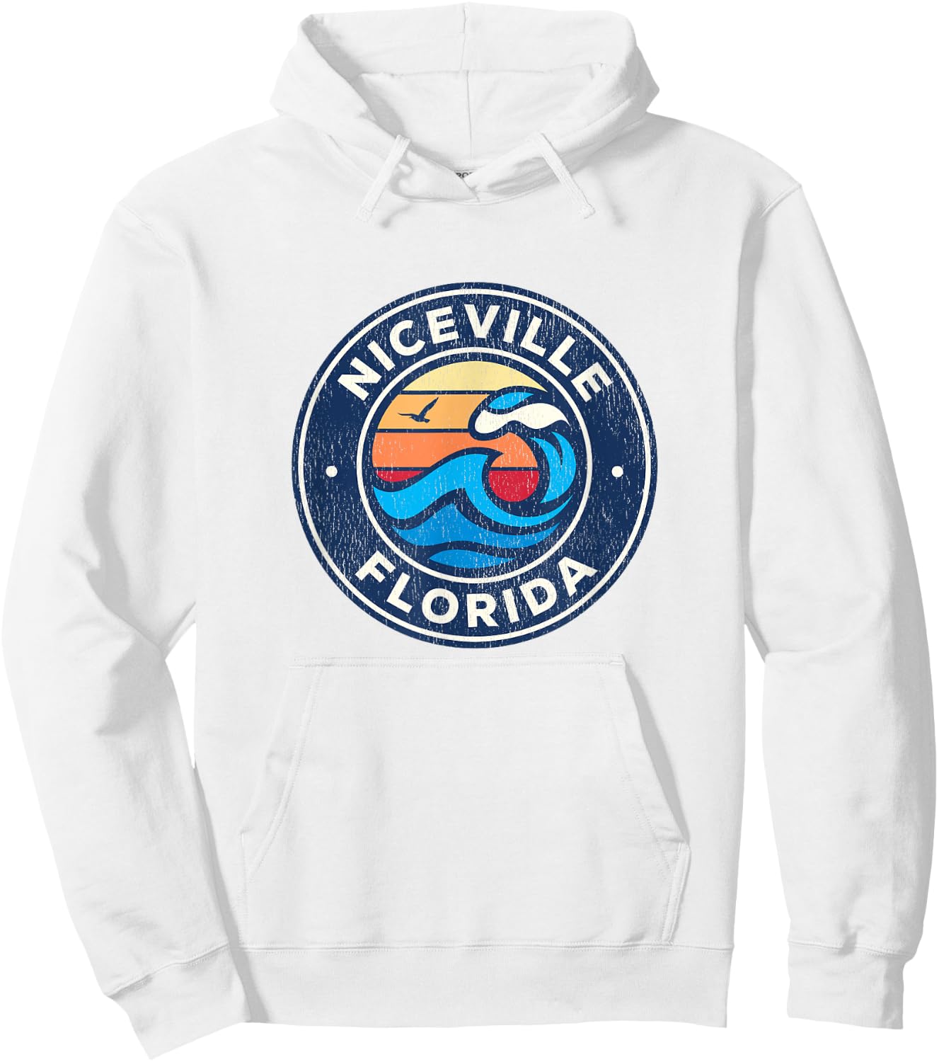 Niceville Florida FL Vintage Nautical Waves Design Hoodie - Hoodie | White