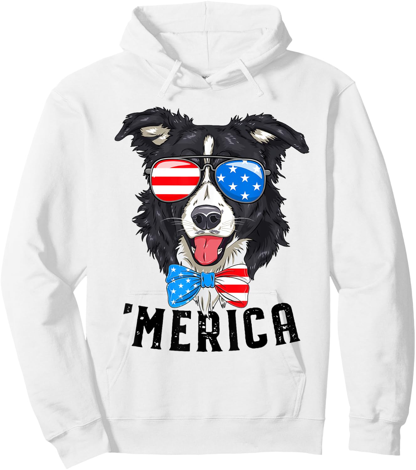 Border Collie Lover Patriotic Merica 4th July American Flag Hoodie - Hoodie | White