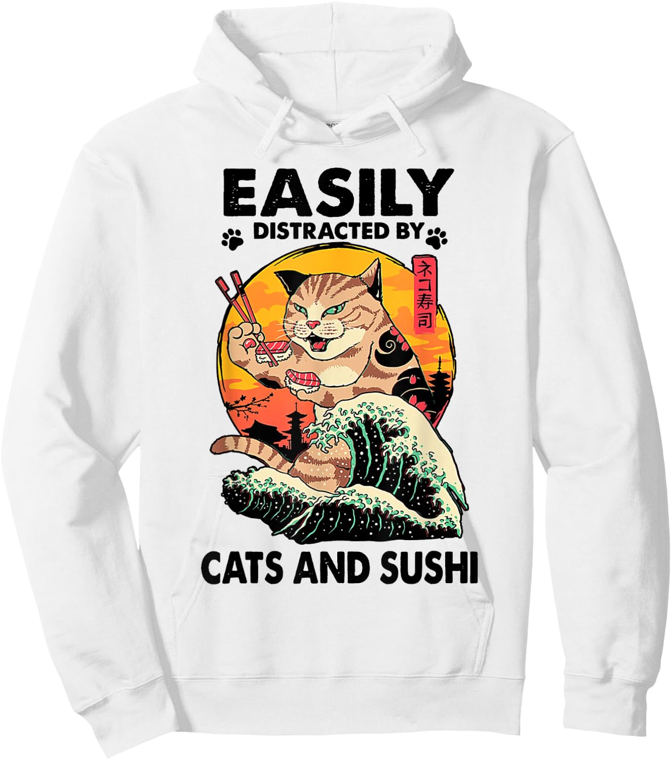 Easily Distracted By Cats And Sushi Hoodie - Hoodie | White