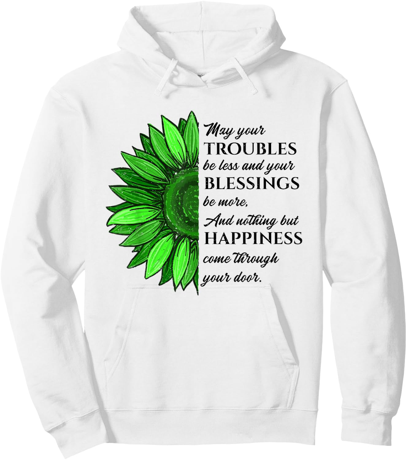 Women's Irish Blessing in Green Sunflower, St. Patricks Day Hoodie - Hoodie | White