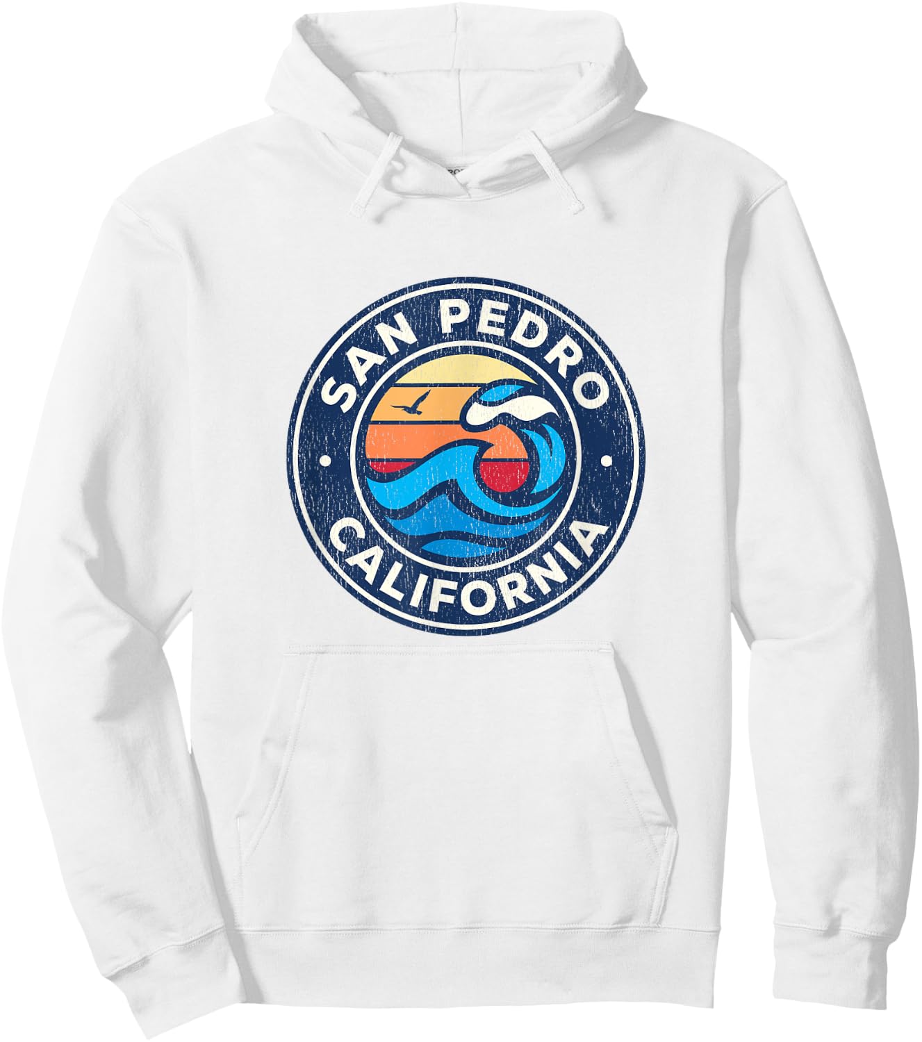 San Pedro California CA Vintage Nautical Waves Design Hoodie - Hoodie | White
