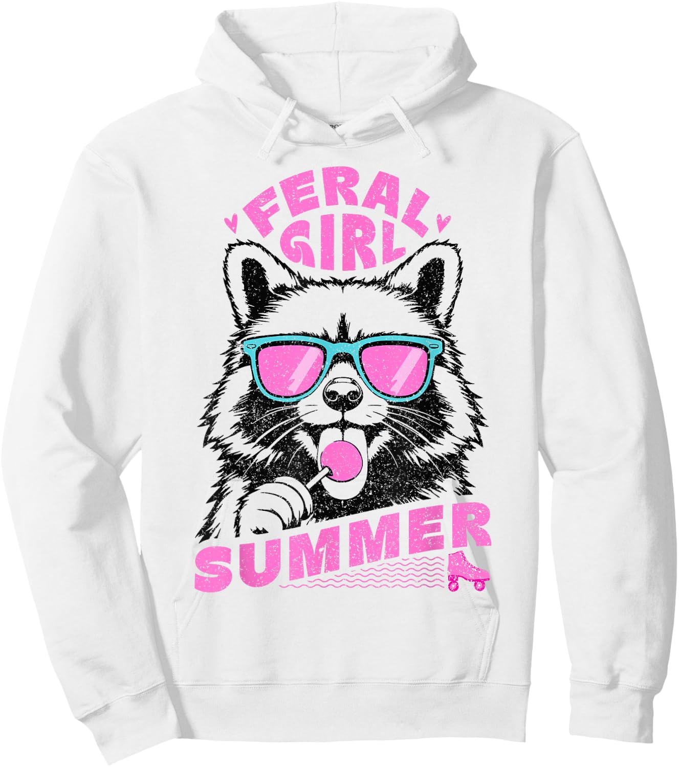 Feral Girl Summer Raccoon Vintage Hoodie - Hoodie | White