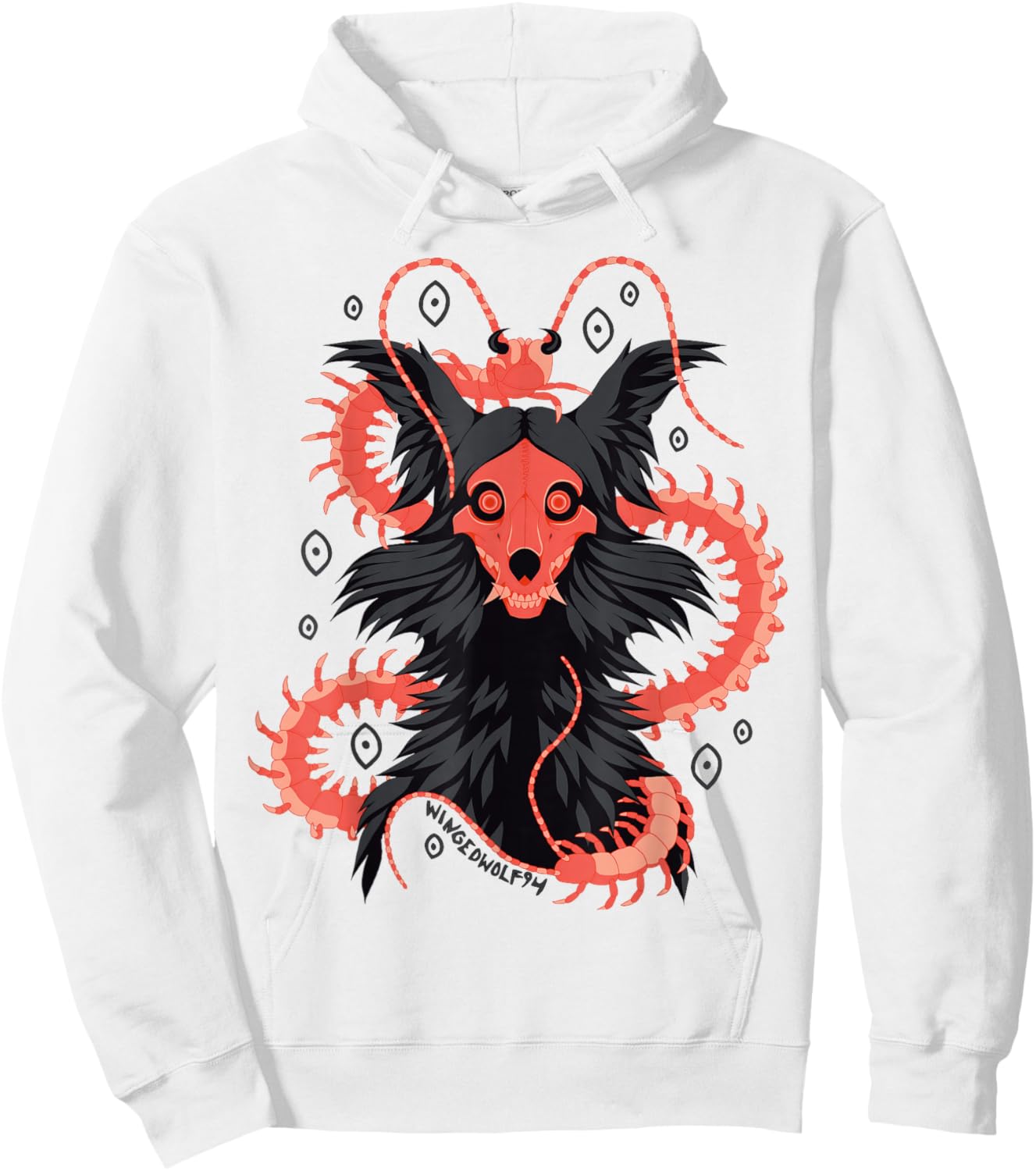 Centipede Skull Dog - Indie Artist Designed Fandom Merch Hoodie - Hoodie | White