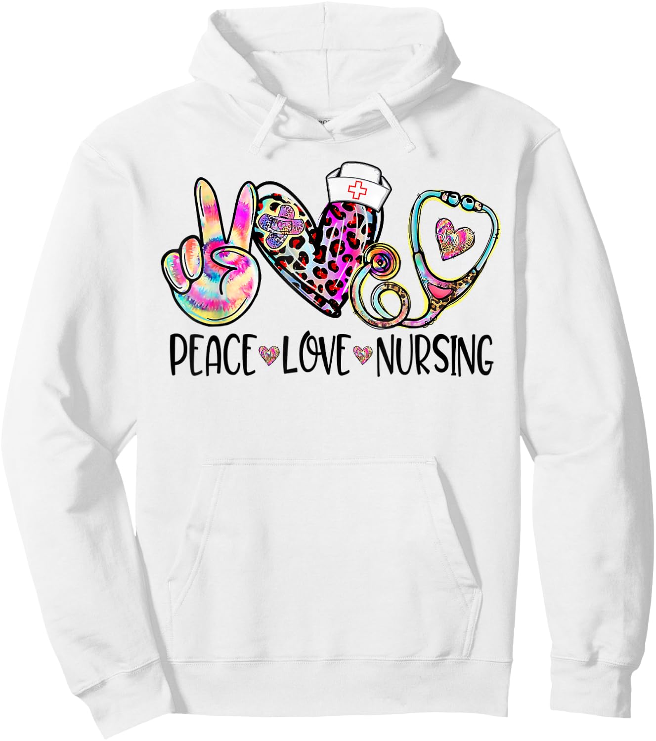 Peace Love Nursing Stethoscope Nurse Life Nurse Week 2024 Hoodie - Hoodie | White