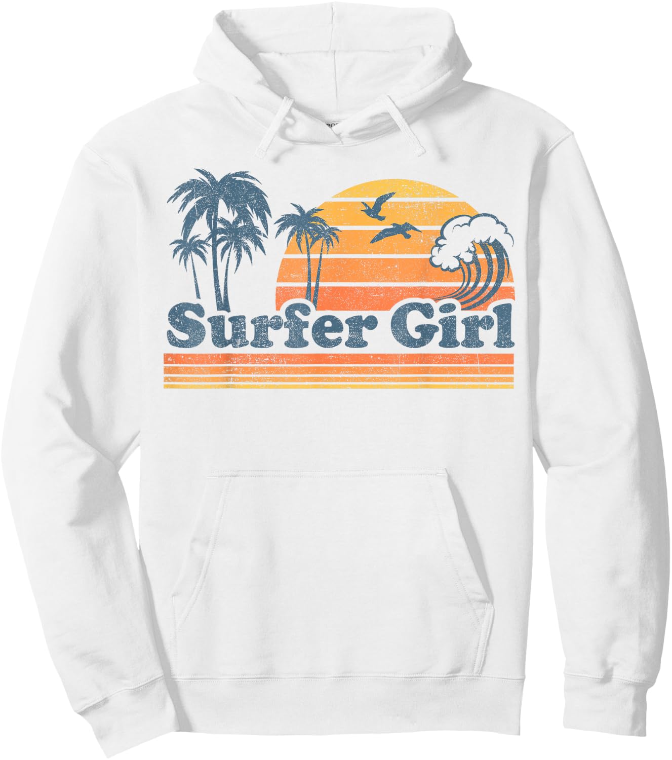 Surfer Girl Surfing Beach Summer Vacation Vintage 70's Retro Hoodie - Hoodie | White