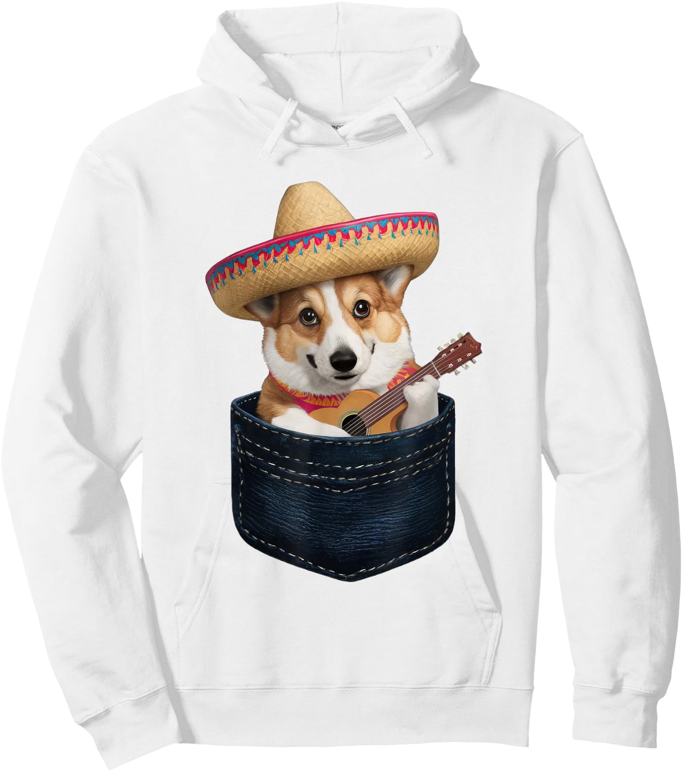 Sombrero Welsh Corgi Dog Playing Guitar Cinco de Mayo Men Women Kids Hoodie - Hoodie | White