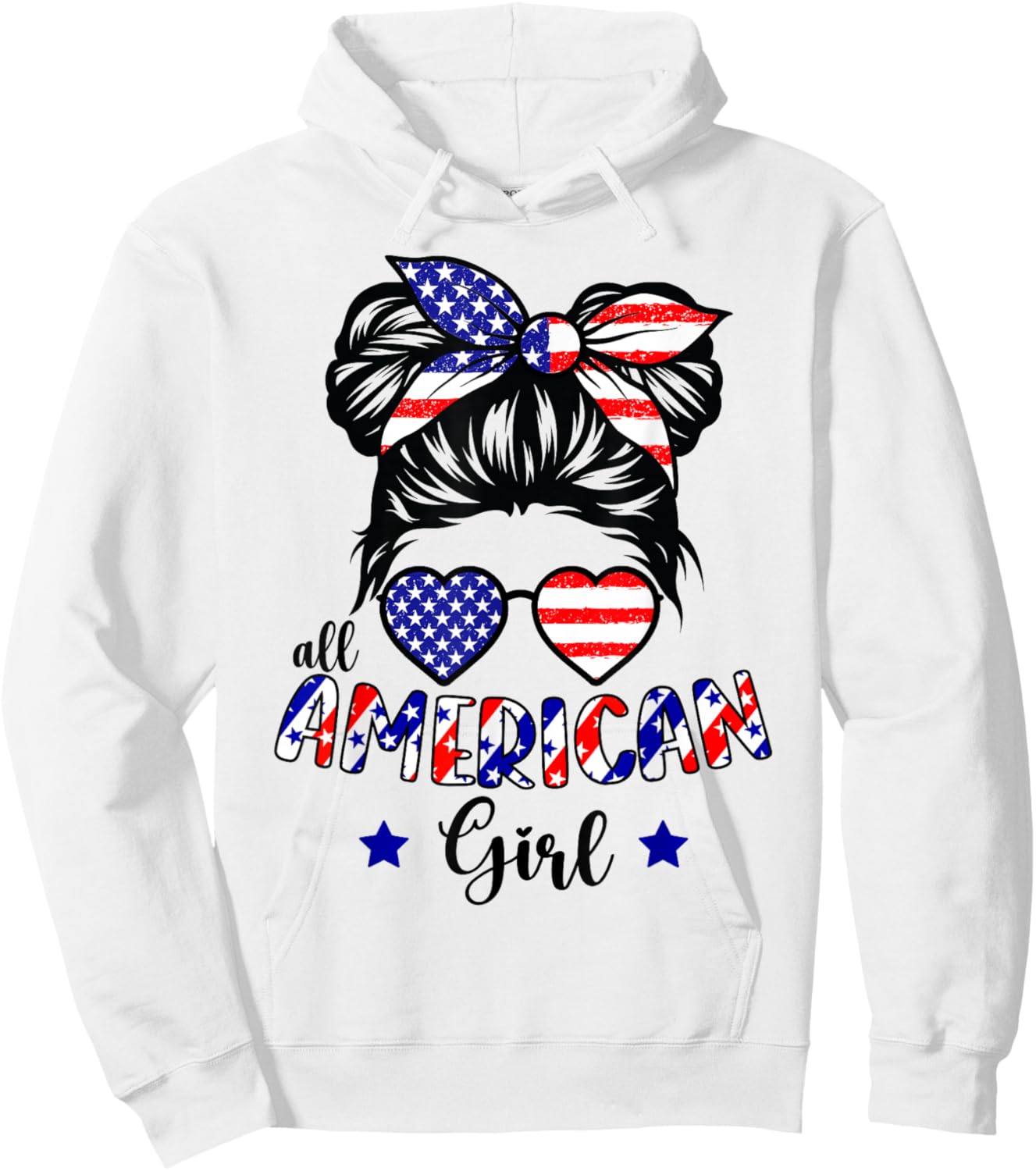 All American Girl 4th of July Patriotic Shirts for Girls Hoodie - Hoodie | White