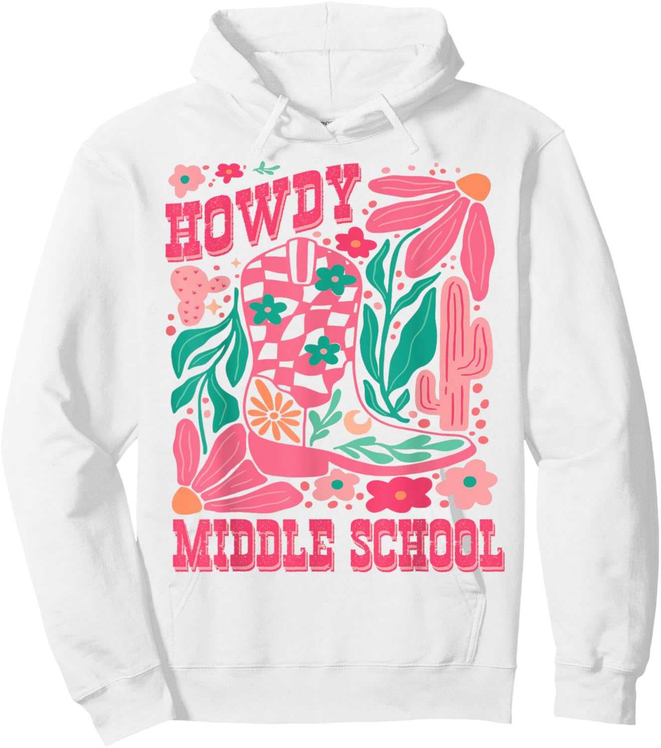 Howdy Middle School Western Girl Country Rodeo Pink Cowgirl Hoodie - Hoodie | White